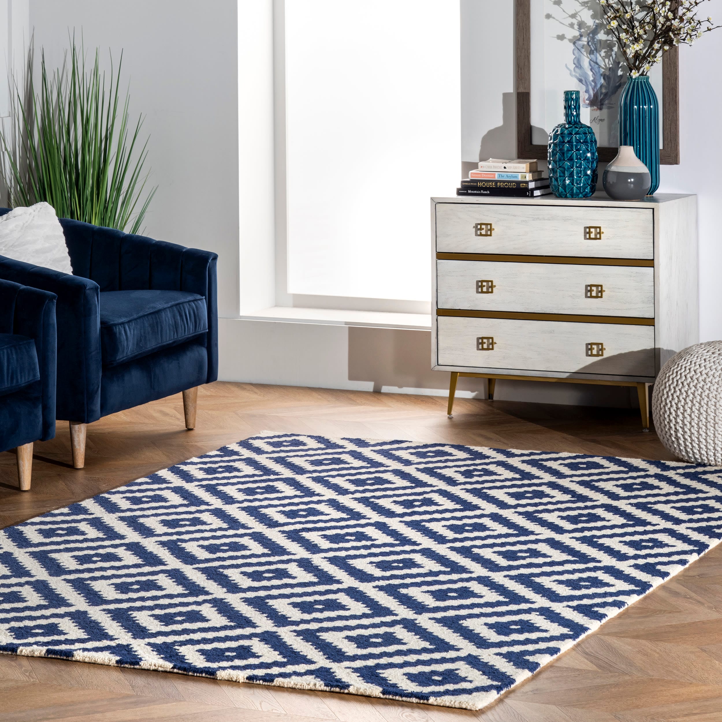 nuLOOM MTVS174C-508 5 x 8 (ft) Tufted Wool Navy Rectangular Indoor Geometric Area rug
