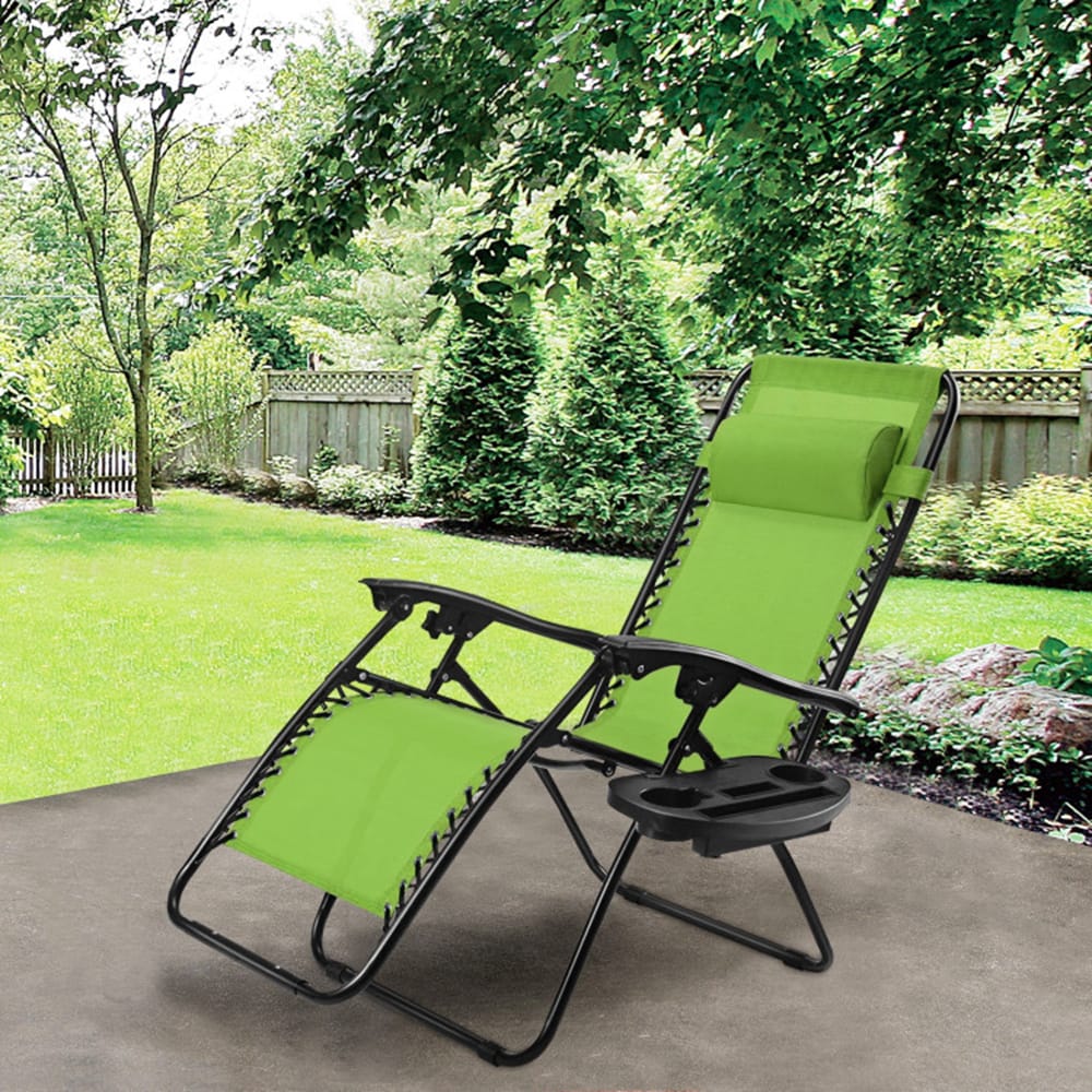 Green Steel Zero Gravity Reclining Lounge Chair with Cup Holder