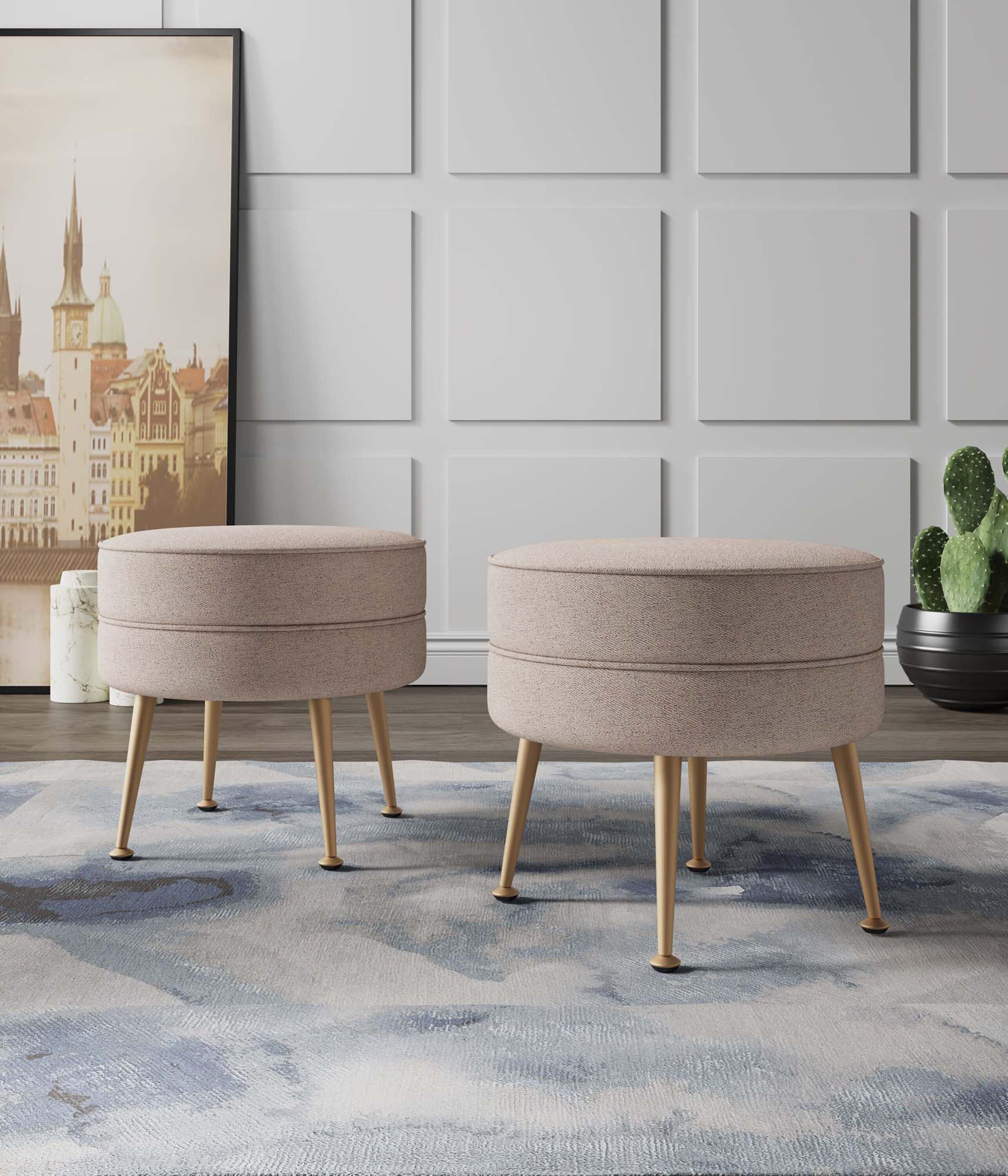 Manhattan Comfort 2-OT003-OT Midcentury Oatmeal/Gold Round Ottoman