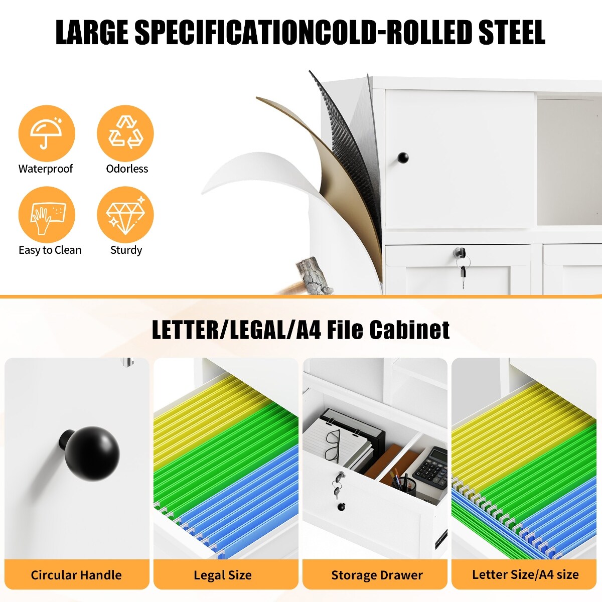 Ropilly White Metal Filing Cabinet 2 Drawer File Cabinet With Lock ...