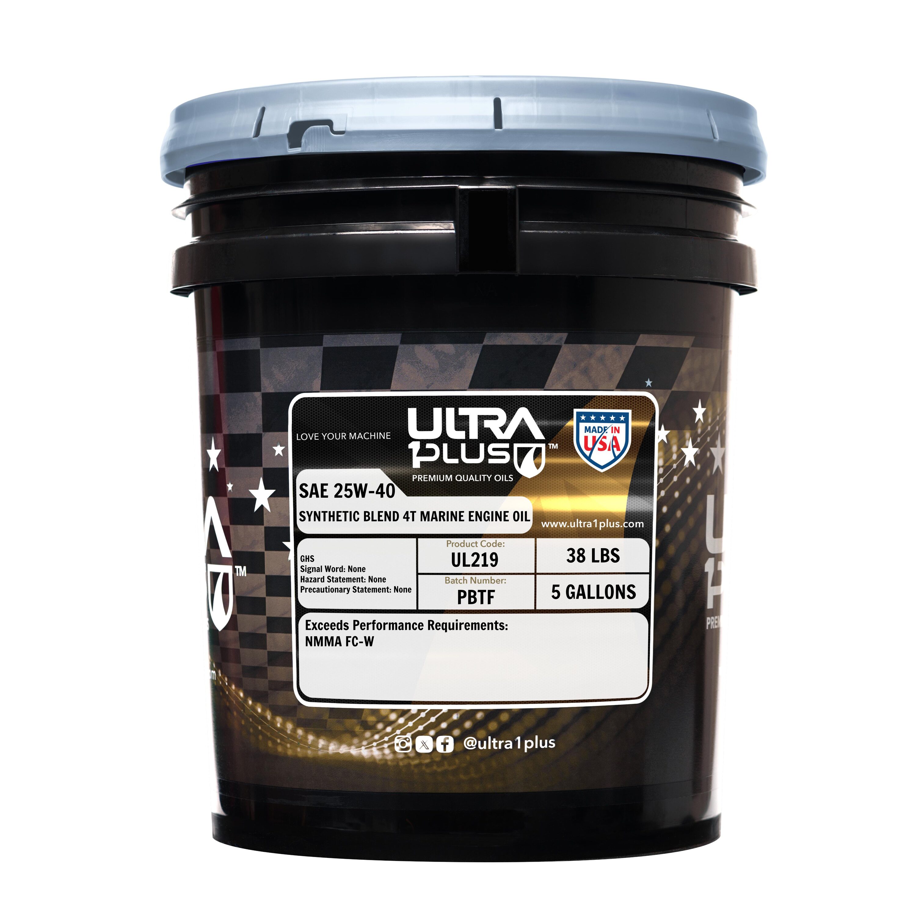 Ultra1Plus USB25404TFCWP SAE 25W-40 Synthetic Blend 4T Marine Engine Oil 5 Gal