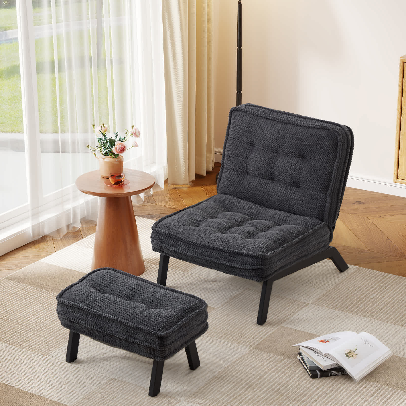 Bestier Accent Chair with Adjustable Backrest and Matching Ottoman Upholstered Reclining Chair