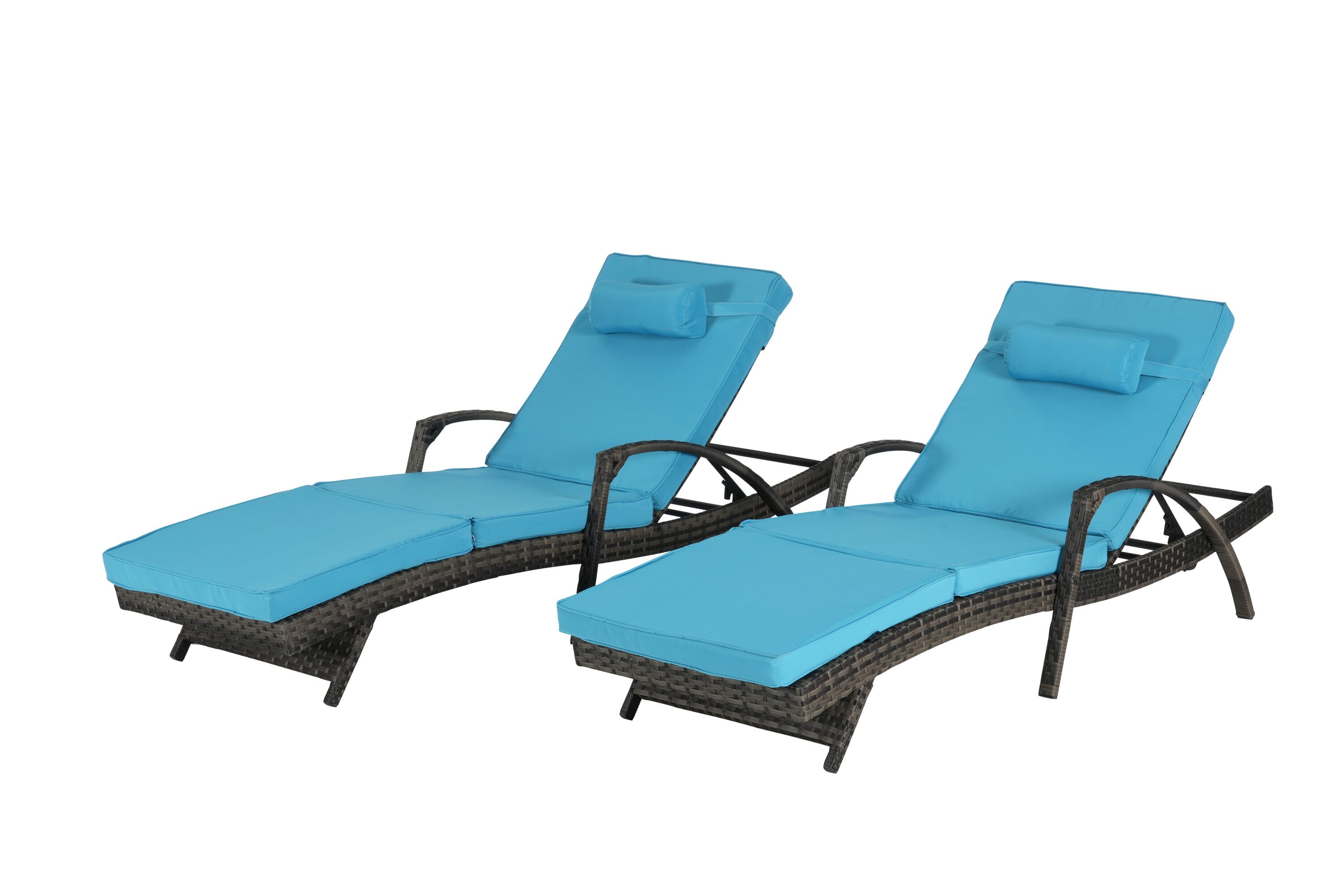 CESICIA ZM-SY-63 Patio Chairs Set of 2 Wicker Gray Metal Frame Stationary Recliner Chair with Blue Cushioned Seat
