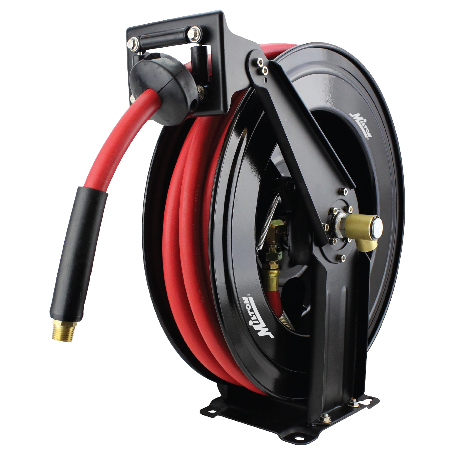 Milton Automotive Steel Dual Arm Auto-retractable Air Hose Reel, 1/2 x 50  Ft. Rubber Hose- 300 Max Psi in the Air Compressor Hoses department at