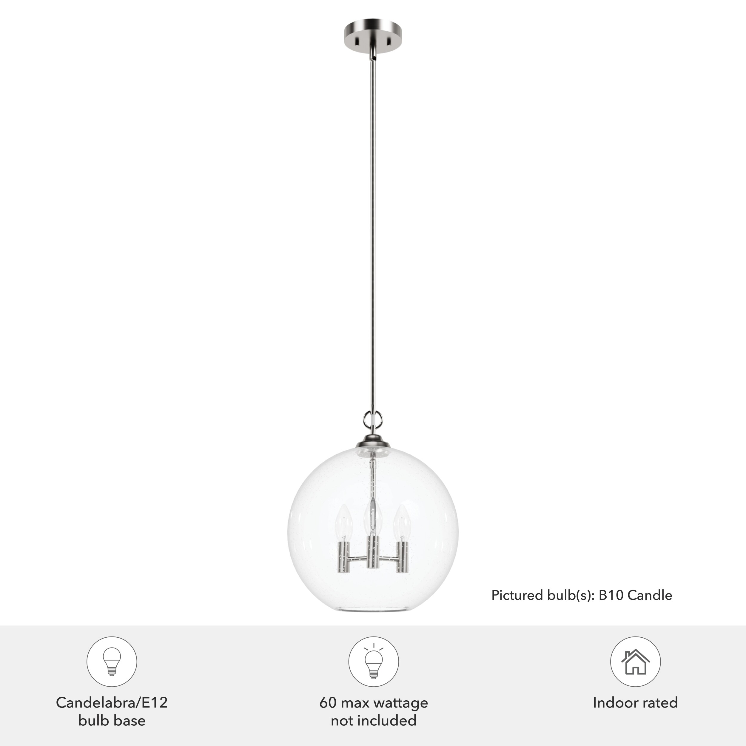 High Oaks Brushed Nickel Globe Pendant Light with Clear Glass Shade