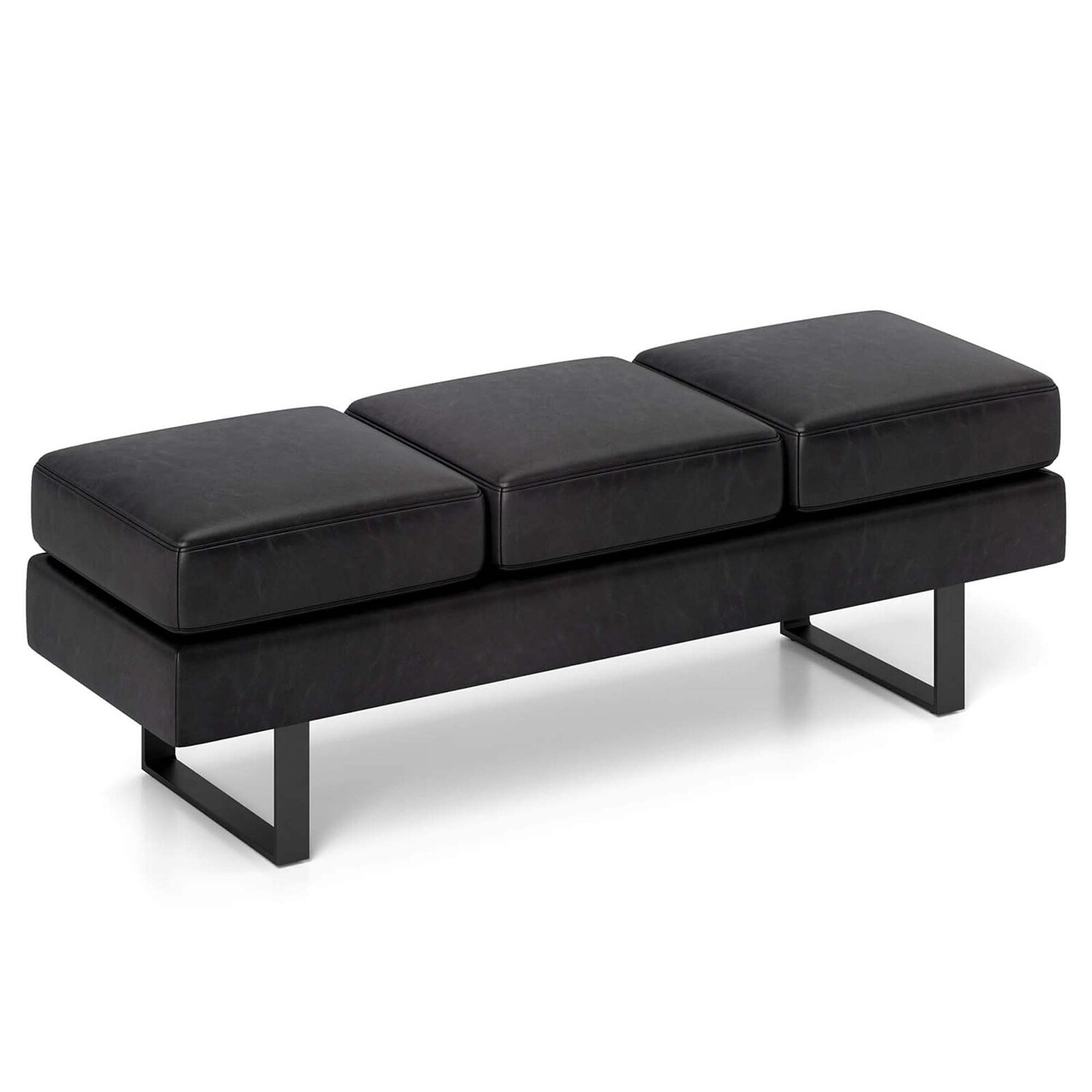  Waiting Room Bench Seating with Metal Frame Leg Upholstered Reception Bench Black