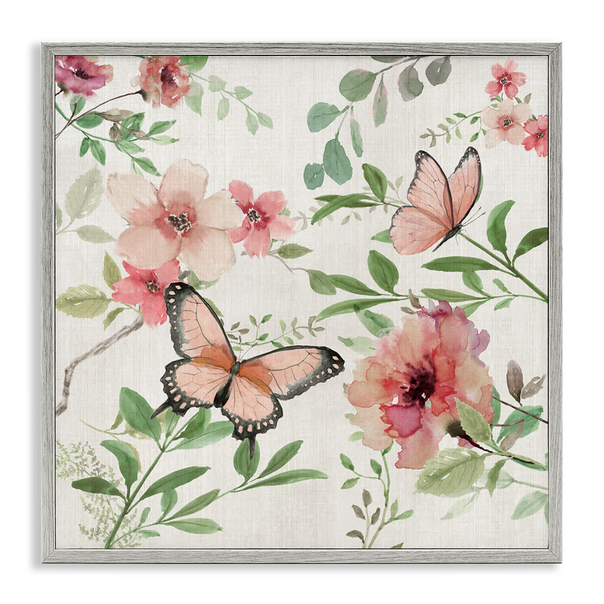 Stupell Industries BT-987-GFF-17X17 Country Cottage Florals in Pink Gray Framed Giclee Art By Nan 17 x 17