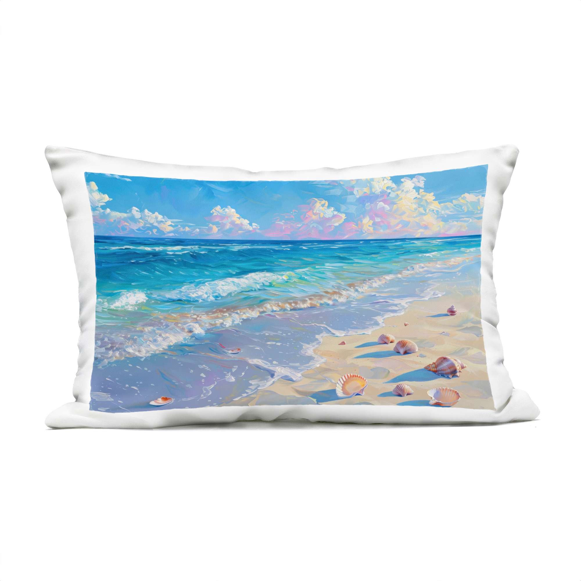 Stupell Industries PLQ-773-ORC-14X20 Seashell Speckled Coast Outdoor Printed Pillow design by LSR Design Studio 14 x 20