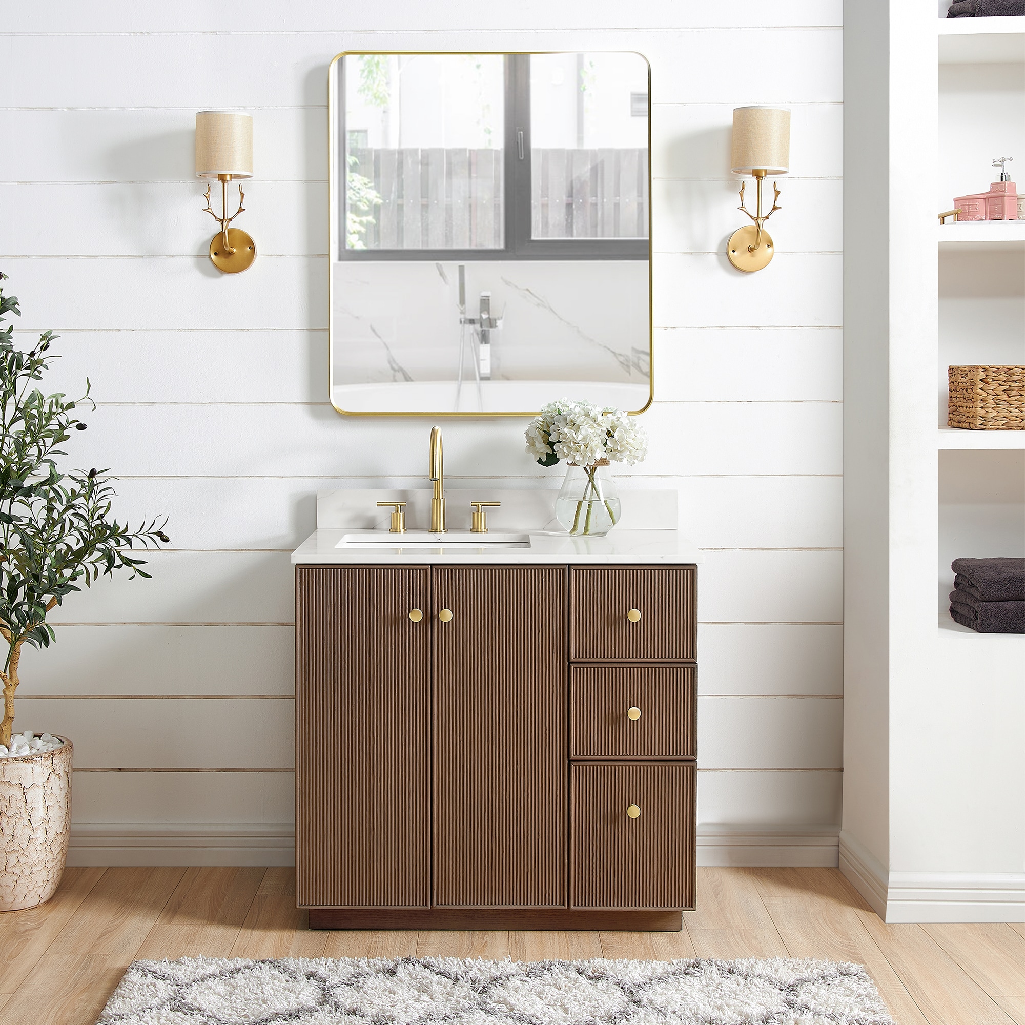 Vinnova Oza 36 in. Free-standing Single Bath Vanity in Aged Dark Brown ...