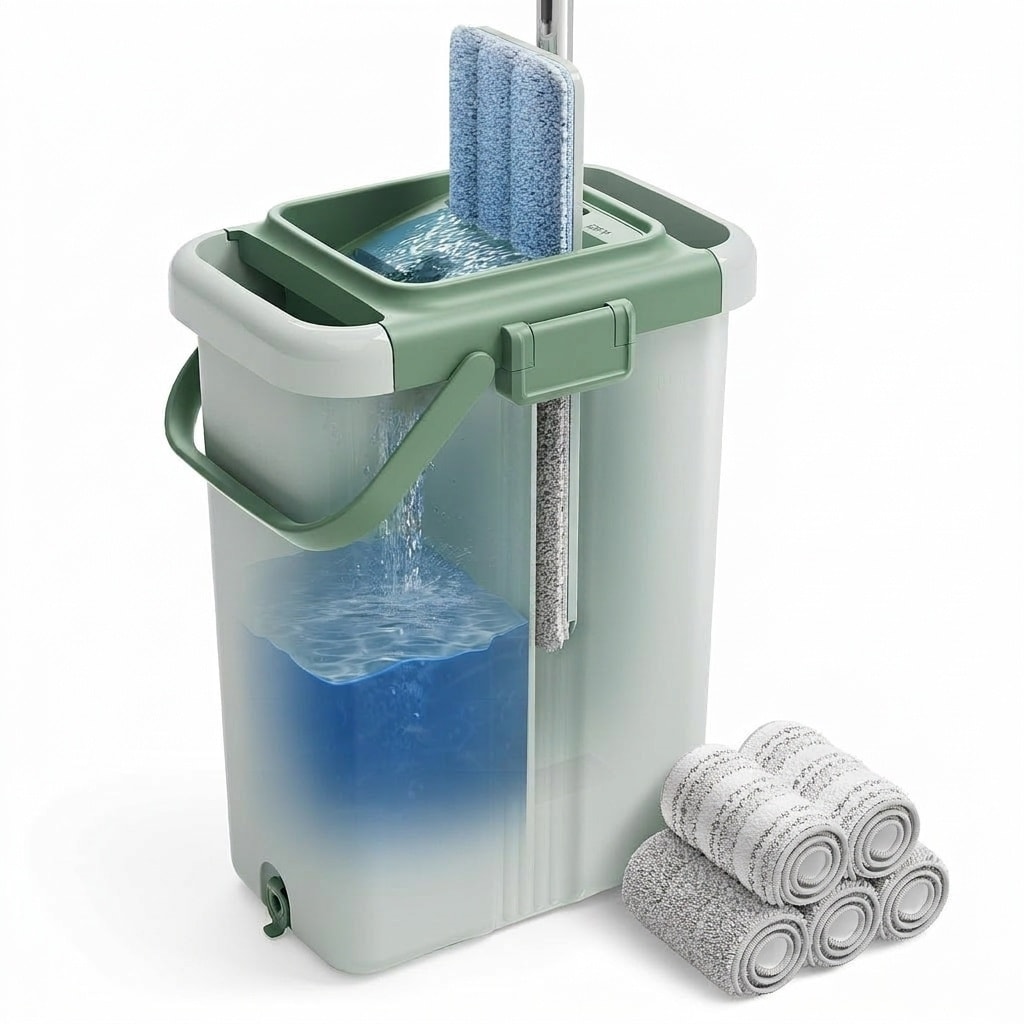 Phyfalip Mop and Bucket Set X Large Green with 5 Microfiber Pads