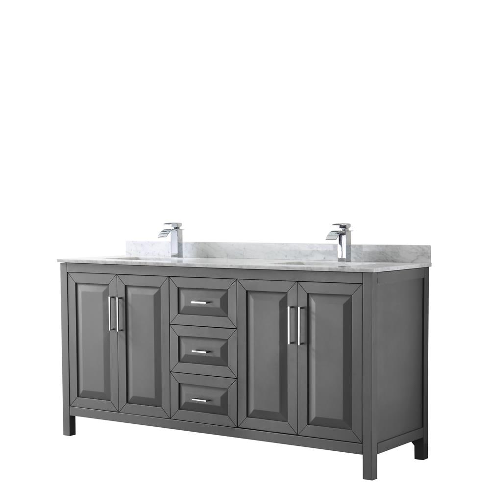 Wyndham Collection WCV252572DKGCMUNSMXX Daria 72-in Dark Gray with Polished Chrome Trim Undermount Double sink Bathroom Vanity with White Carrara Marble Natural marble Top