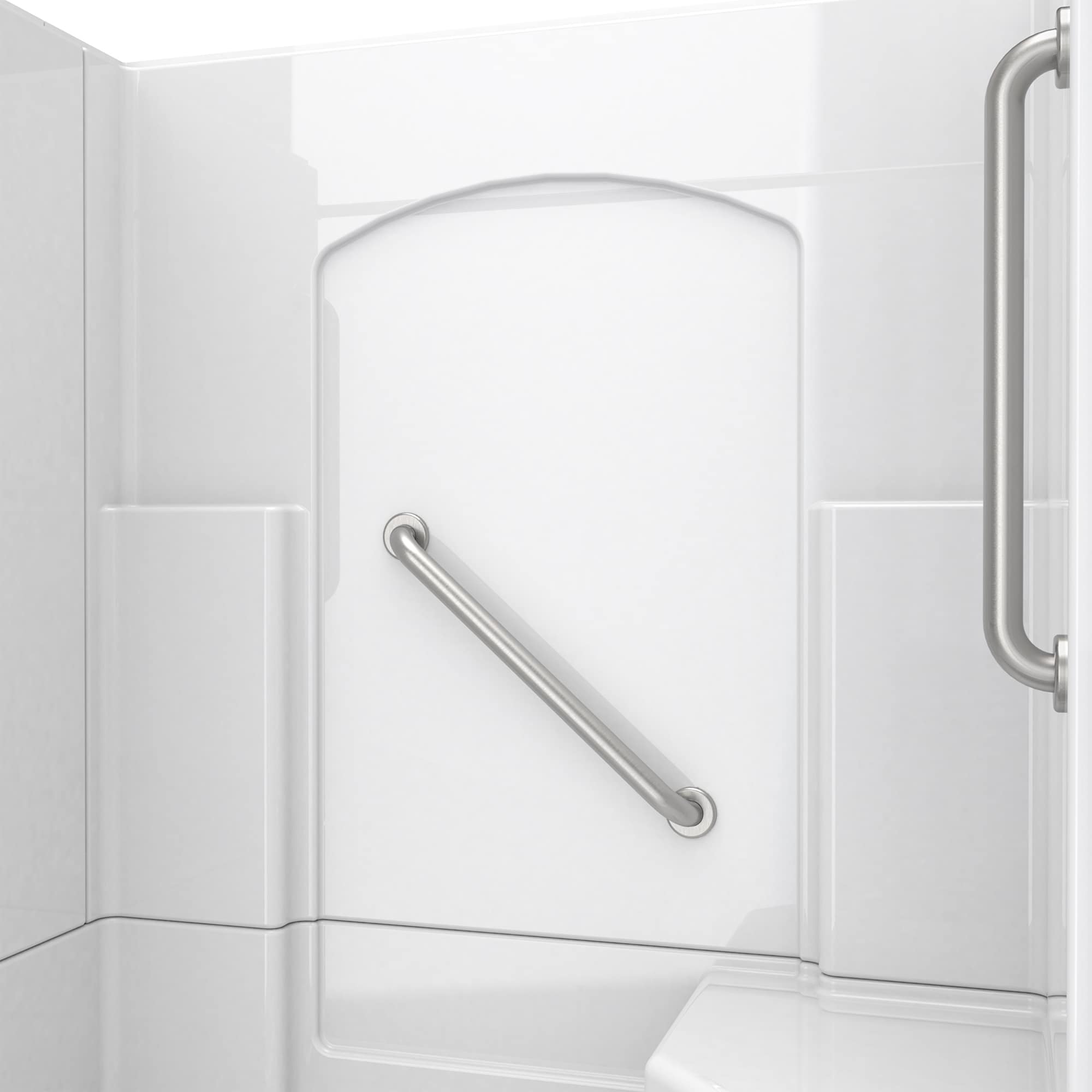 Laurel Mountain Ramer Low Threshold White 4-Piece 60-in x 32-in x 77-in Base/Wall Alcove Shower Kit with Integrated Seat (Right Drain) Drain Included