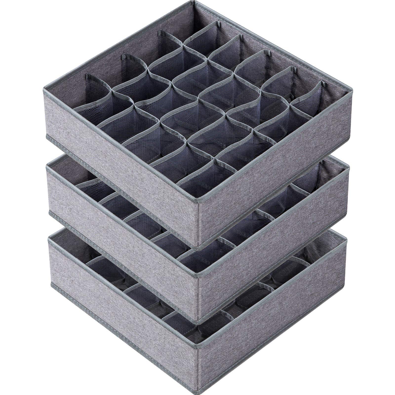 Phewnyzo  3 pack drawer organizer set with 64 cells tear resistant fabric foldable storage boxes for socks underwear ties closet dresser bedroom