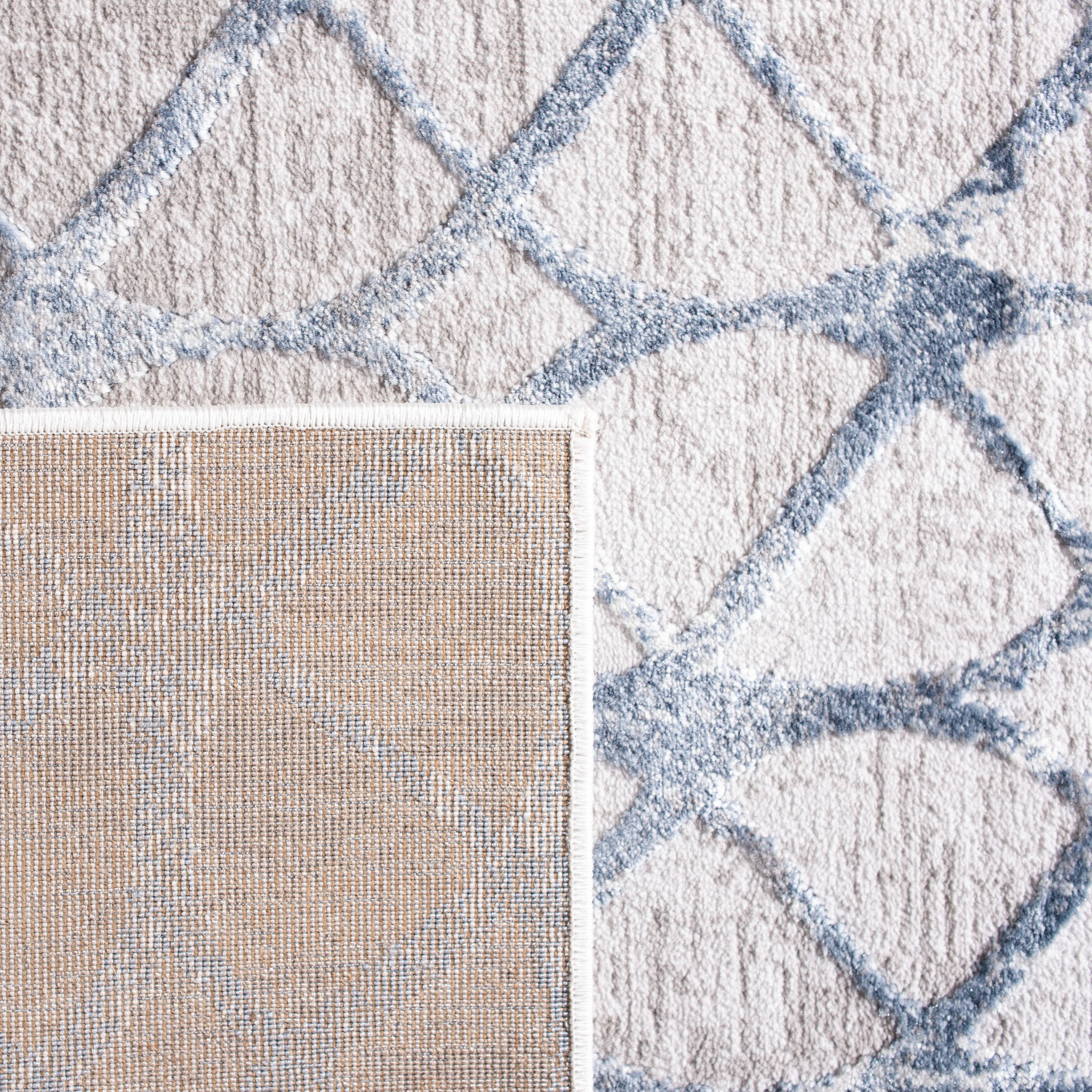 Hand-Knotted Grey/Blue Synthetic Easy-Care Area Rug
