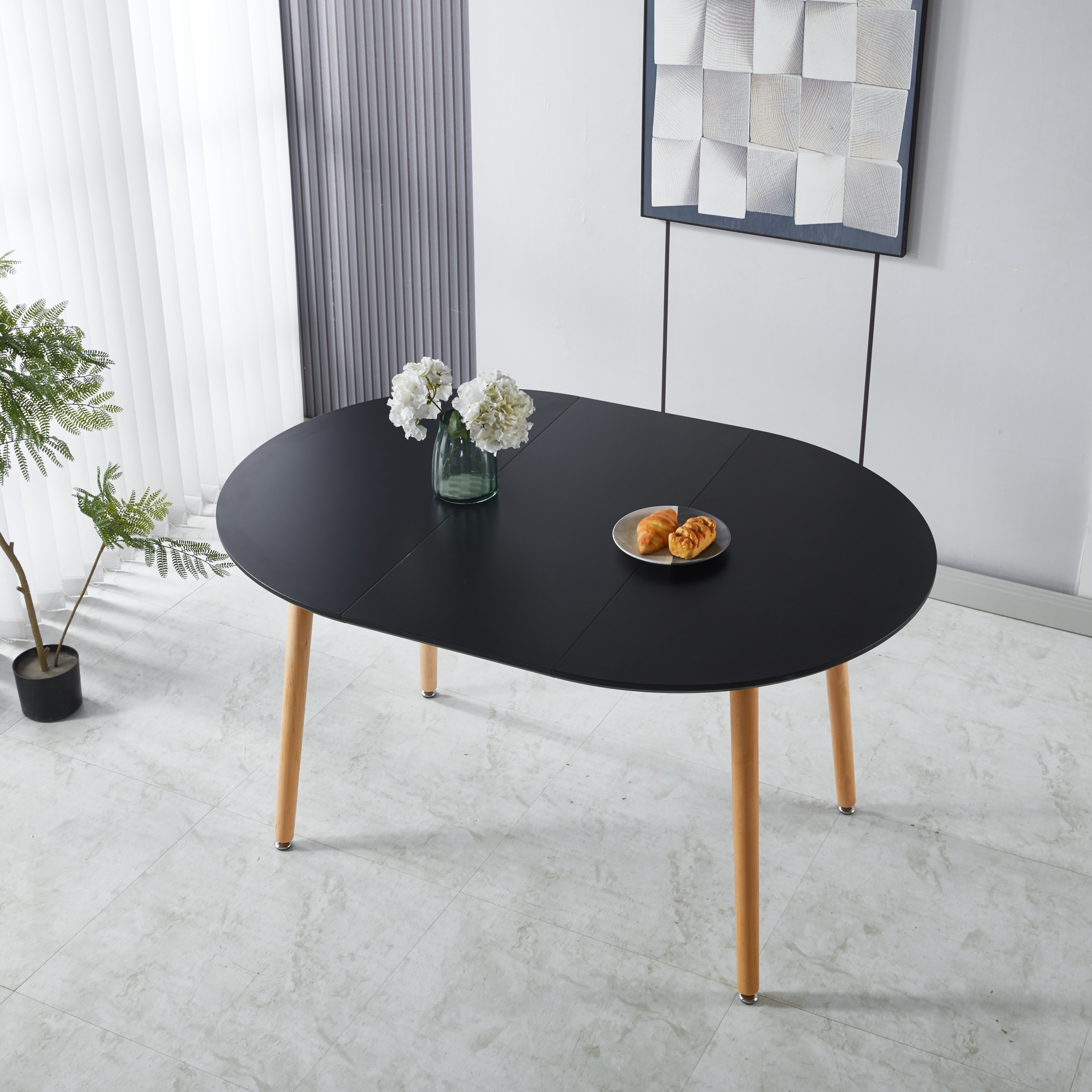 Extensible Table Dining Table Office Table Coffee Table Wood Leg Mdf Top 100140180X100X75Cm Black Color