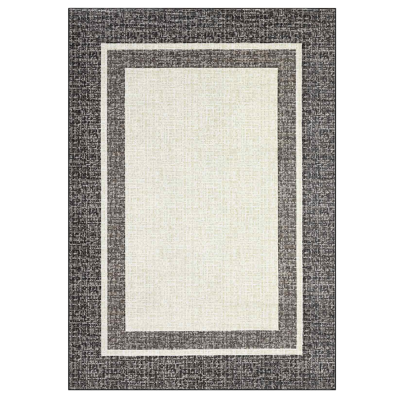 WhizMax SUNNY-PHO-33KK79FE 9 x 12 ft Faux Wool Brown Rectangular Bedroom Living Room Dining Room Kitchen Geometric BorderedModern Machine Washable Area Rug