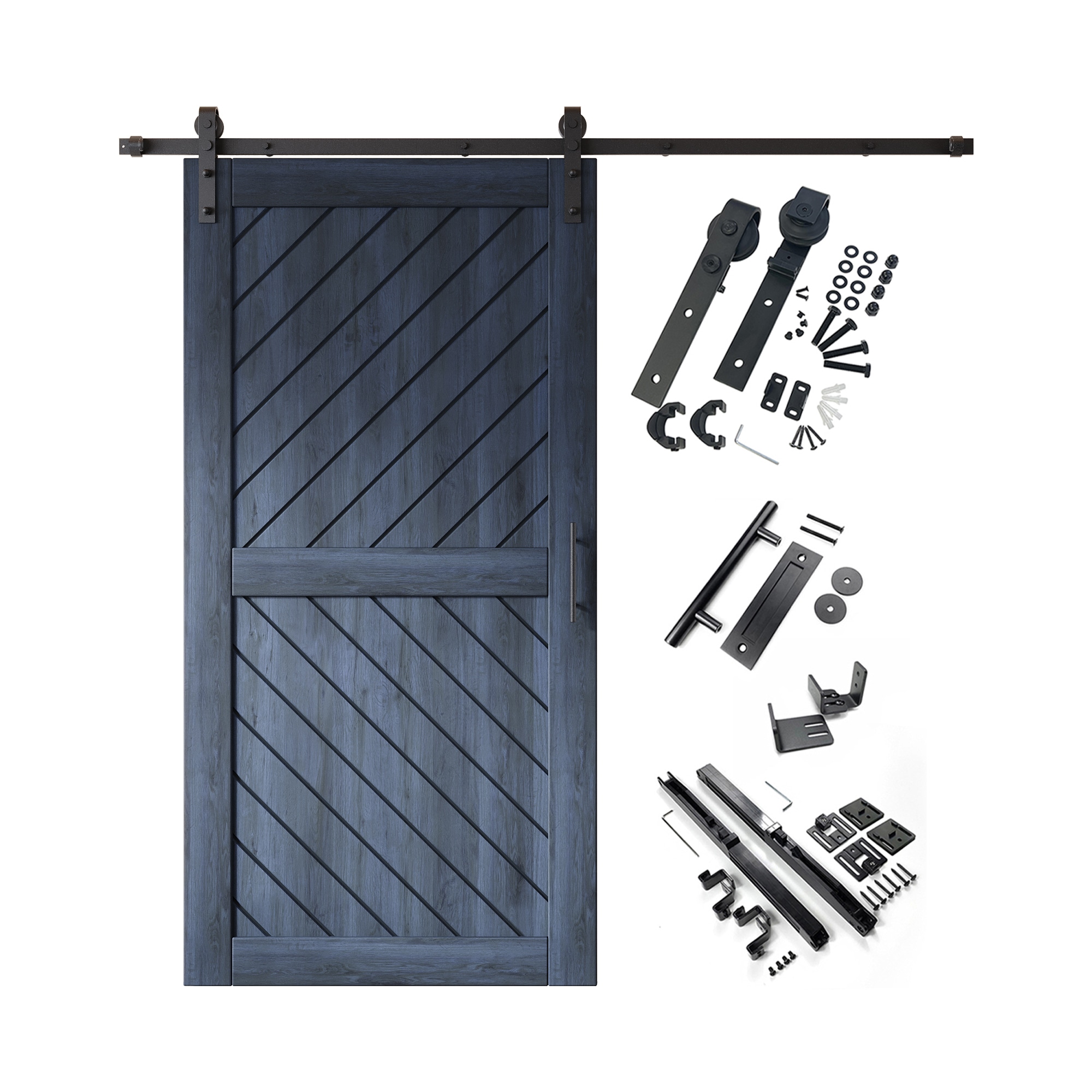 HOMACER YT1H066C-XT3-3280-NA 32-in x 80-in Navy Prefinished Non-standard Pine Wood Solid core Single Barn Door (Hardware Included)