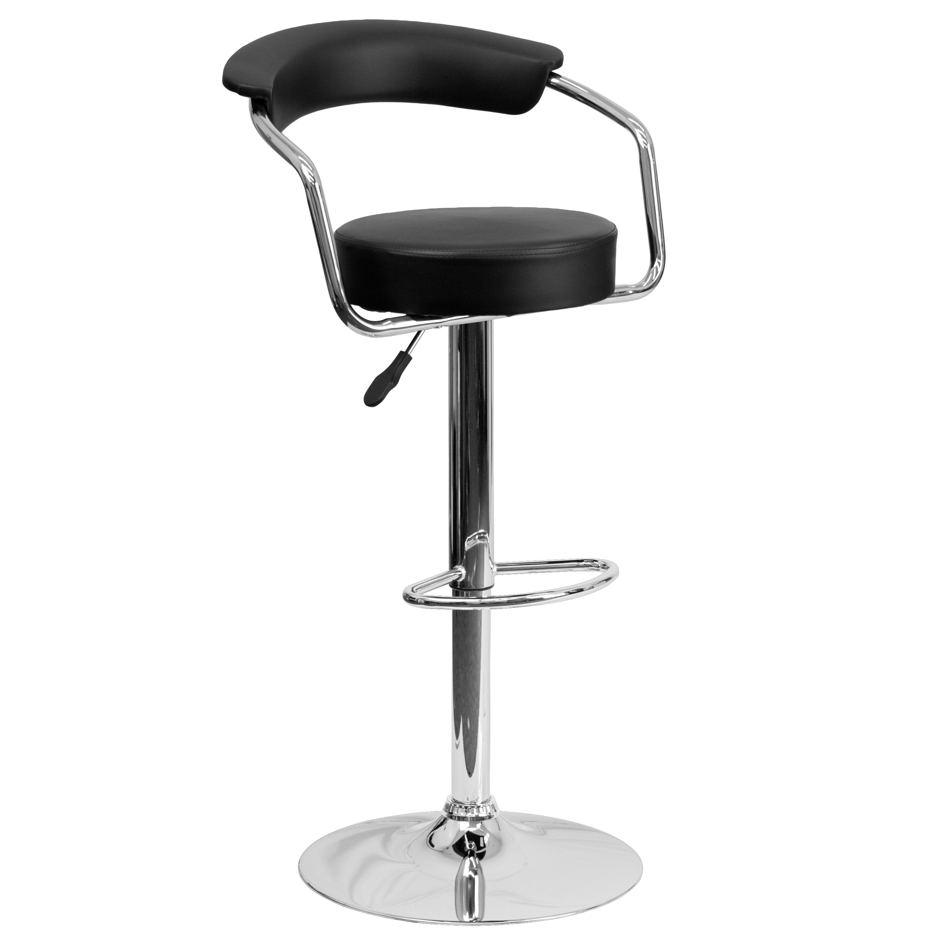 Flash Furniture 847254047319 Black 24.5-in H Adjustable Height Counter height Round seat Upholstered Swivel Metal Bar Stool with Arms and Back
