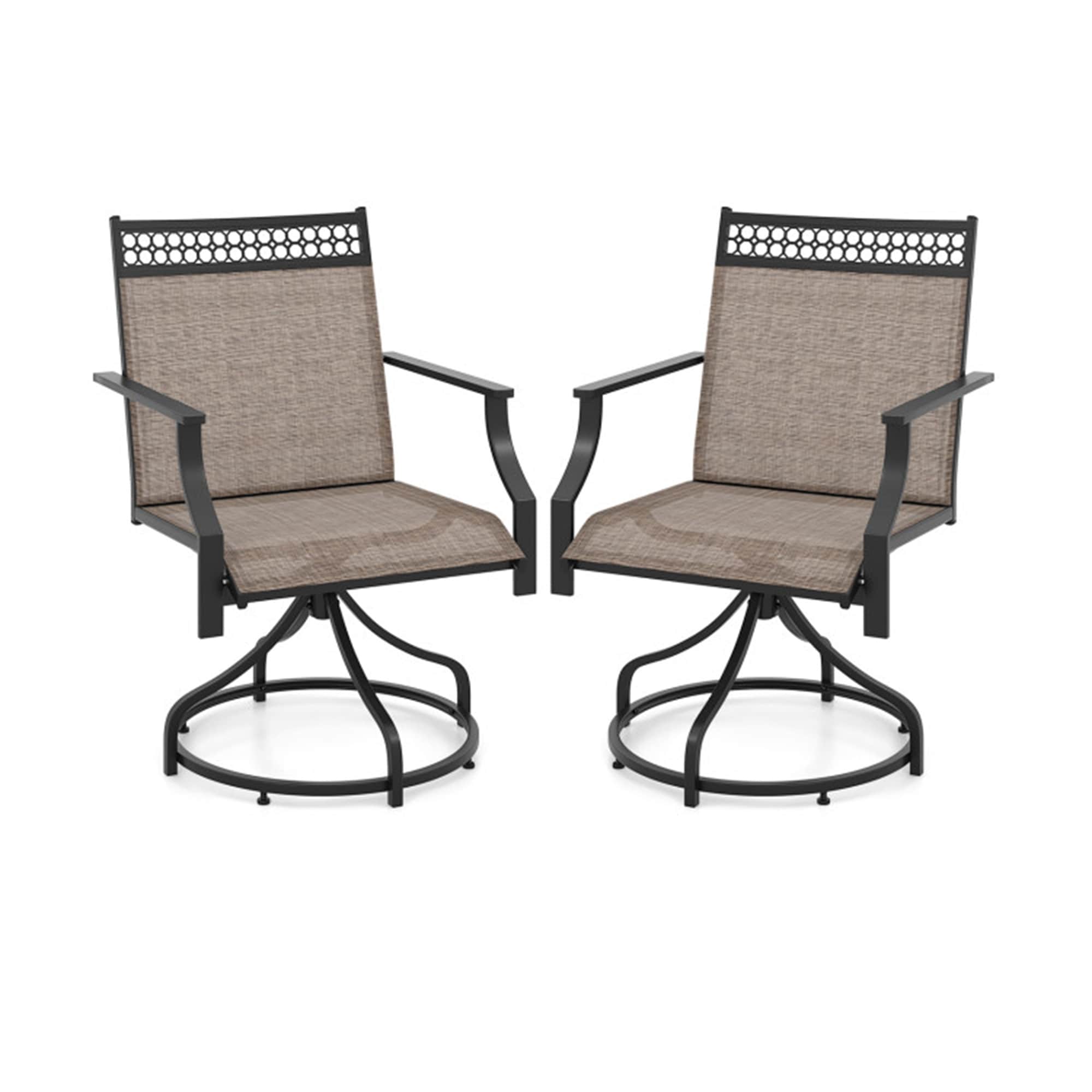 BABOOM BOM-08CF-CO Patio Swivel Dining Chairs Set Set of 2 Black Steel Frame Swivel Conversation Chair with Brown Polyester Sling Seat