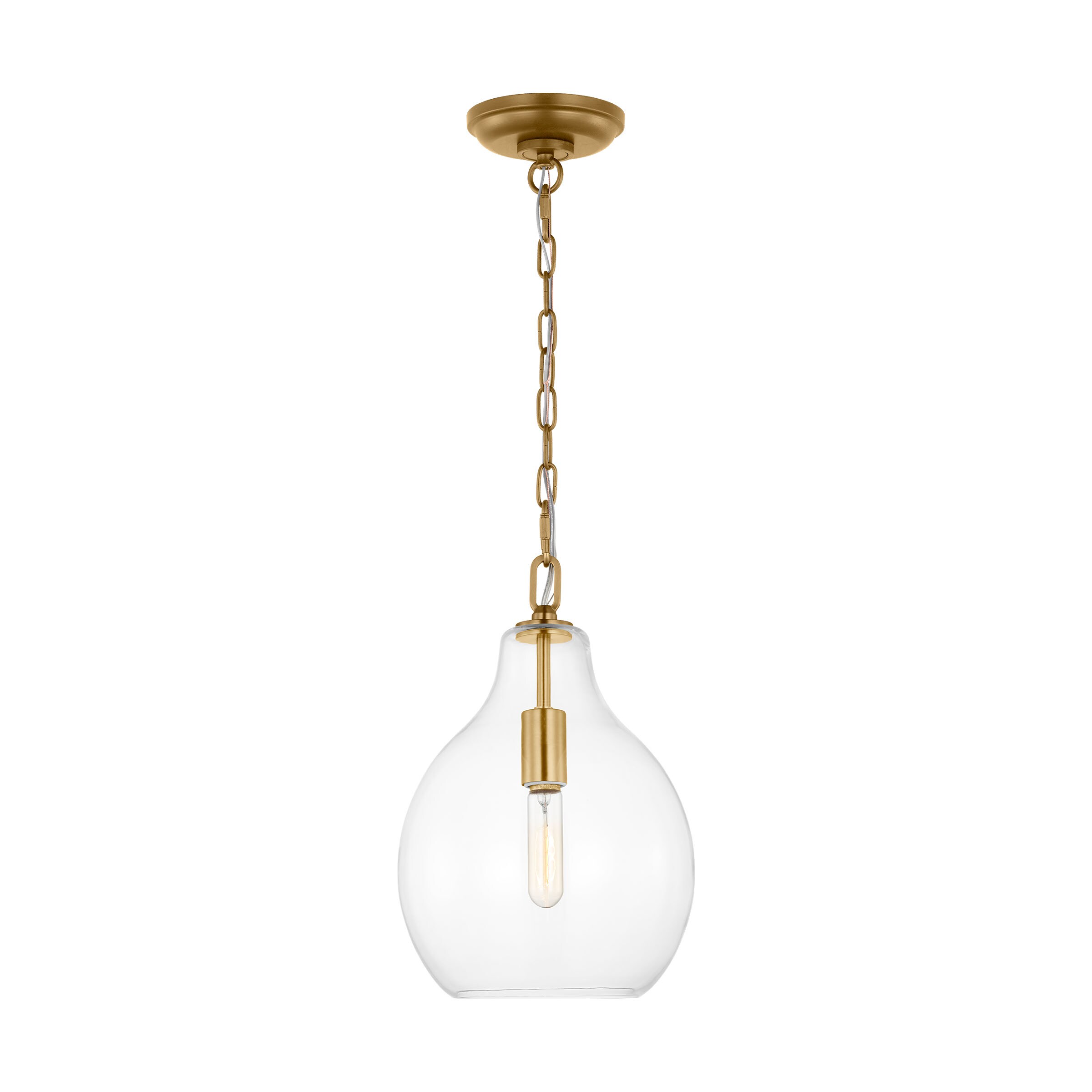 Burnished Brass and Clear Glass Teardrop Pendant Light