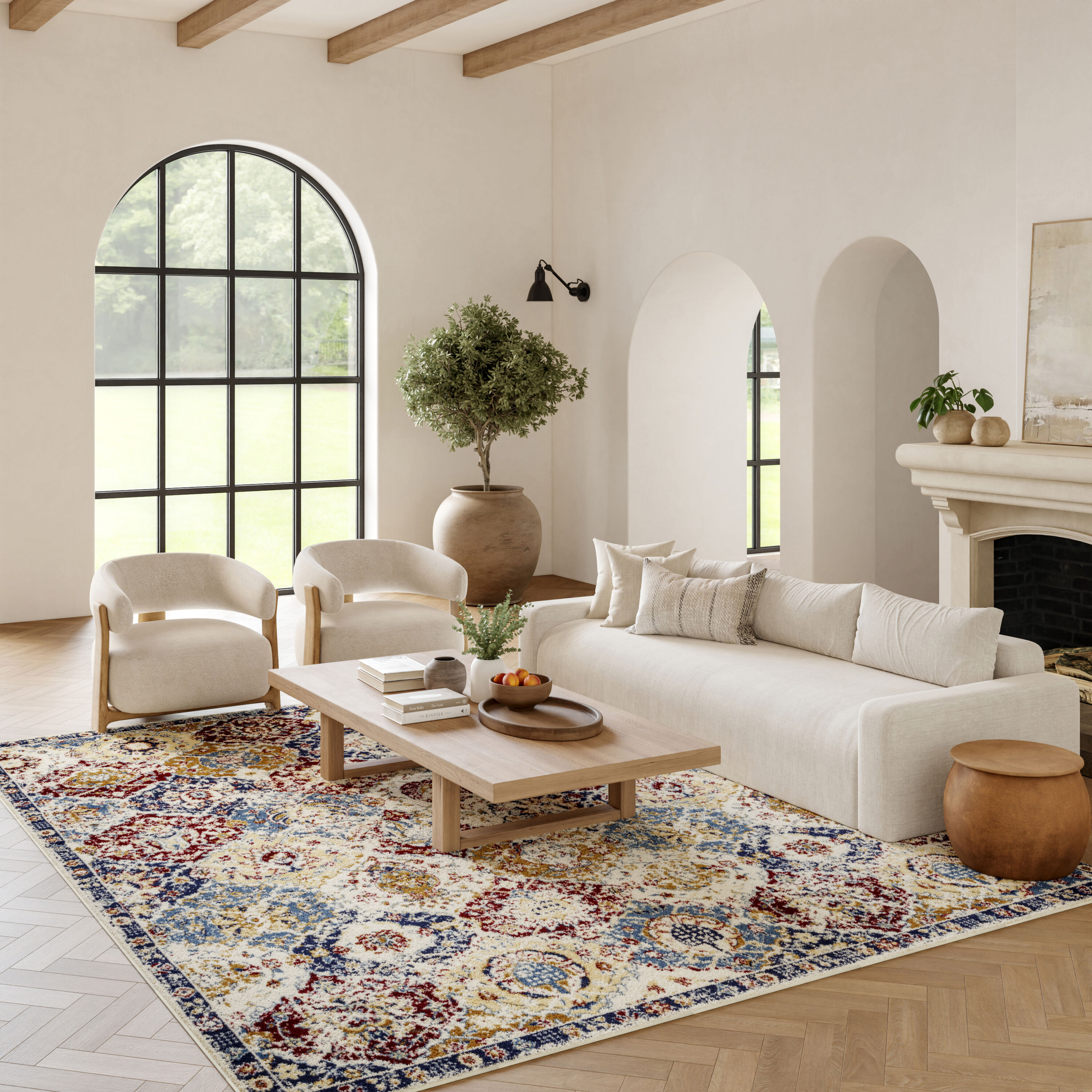 Nourison Home 099446900470 8 x 10 (ft) Loomed Blue Multicolor Rectangular Indoor Medallion Bohemian/Eclectic Area rug