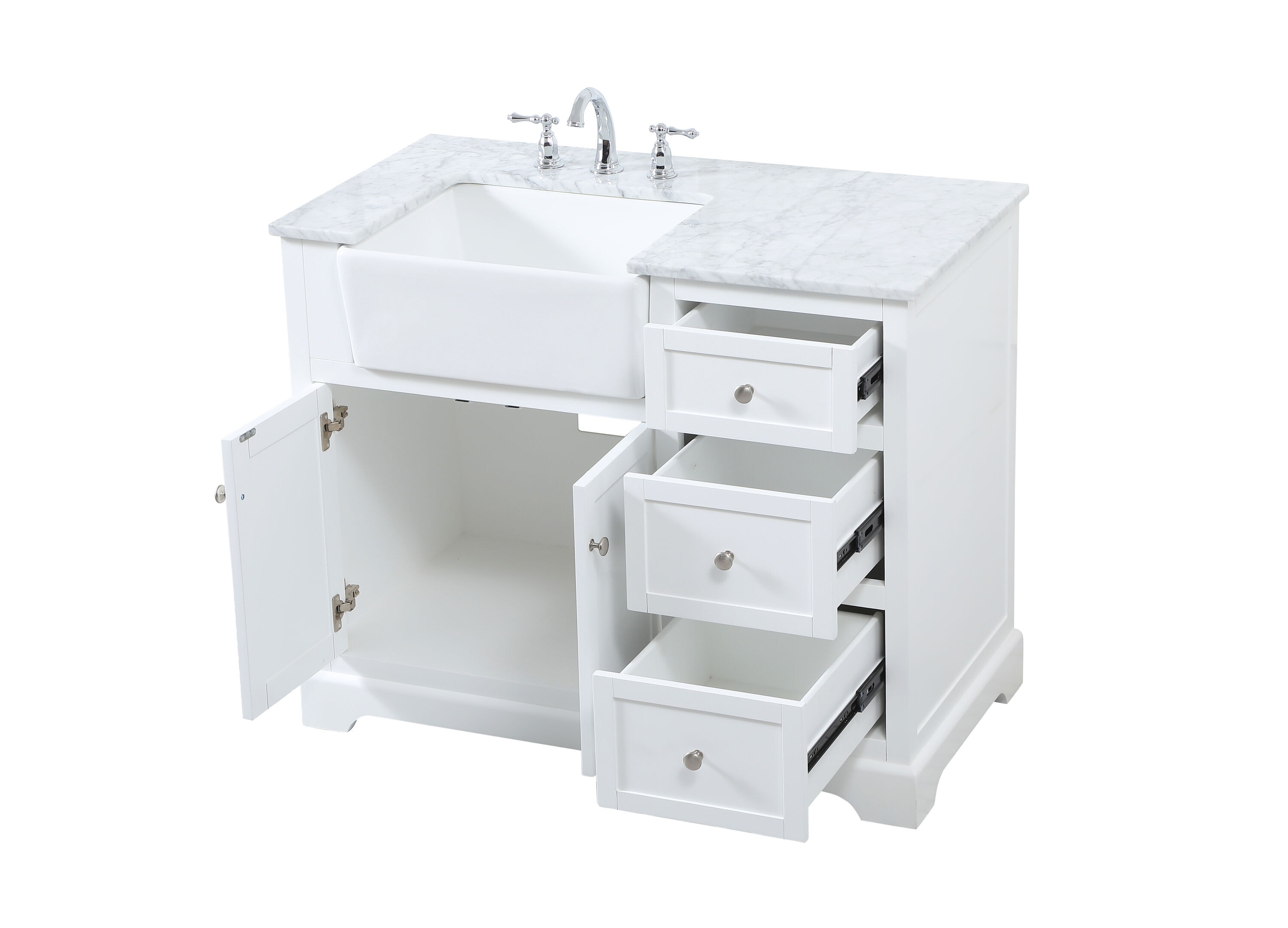 White Solid Wood and MDF Single Bathroom Vanity with Carrara Marble Top