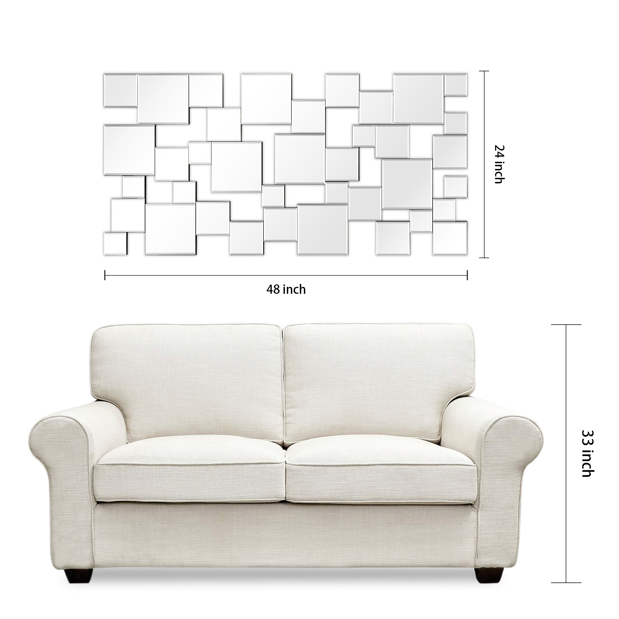 Elegant Frameless Rectangular Full Length Wall Mirror, 24" x 48"