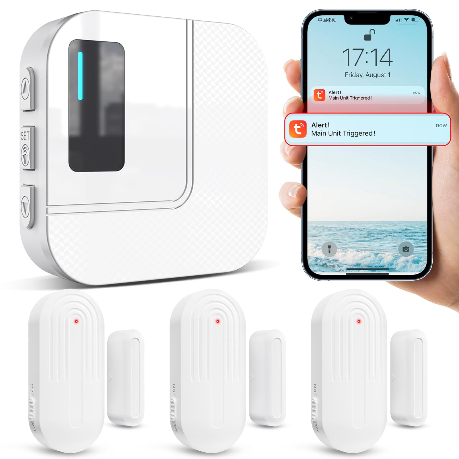 ITOPFOX  WiFi Door Chime System with Three Sensors and One Receiver for Home Business and Office Security with Mobile Alerts and 20 Ringtones