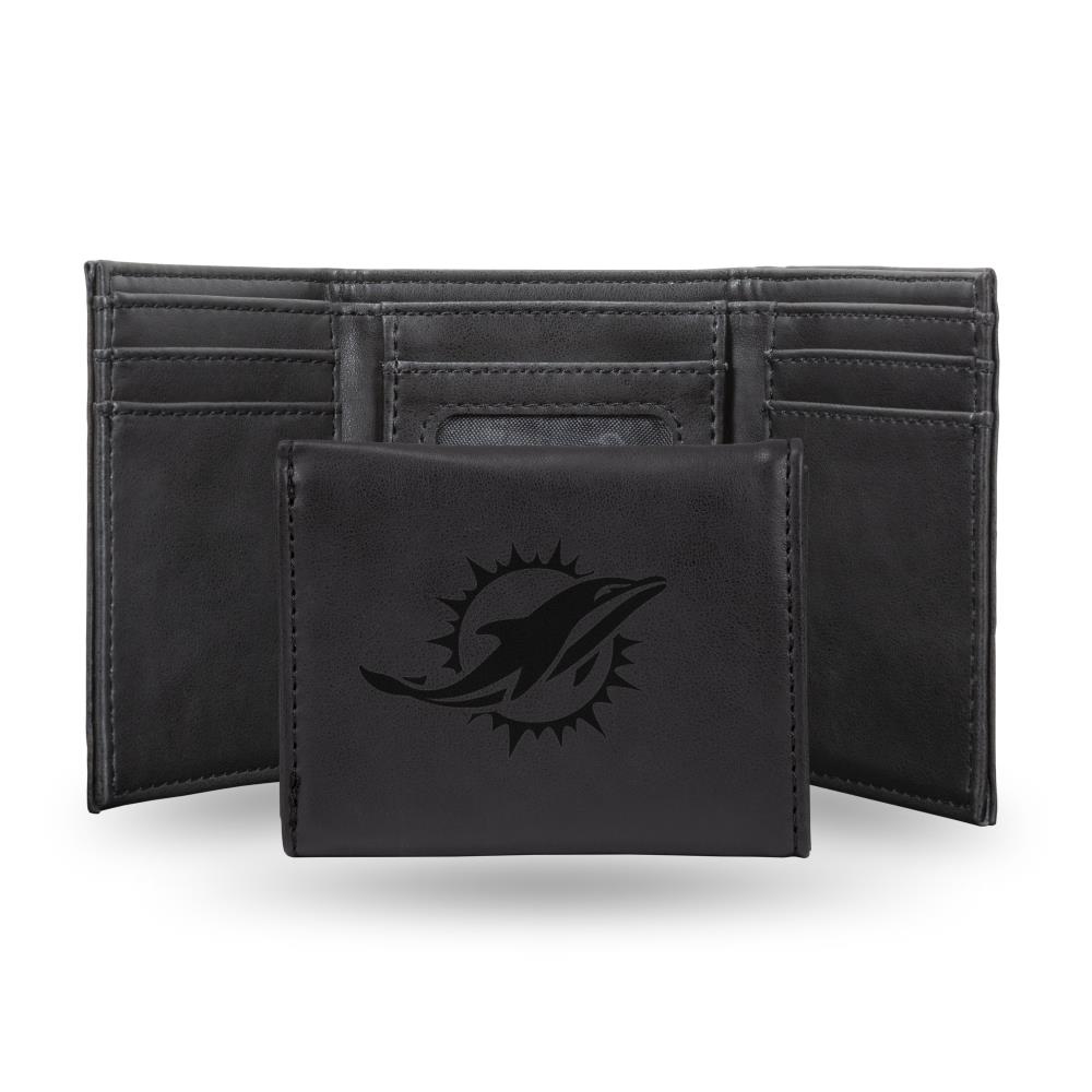 Miami Dolphins Laser Engraved Brown Trifold Wallet