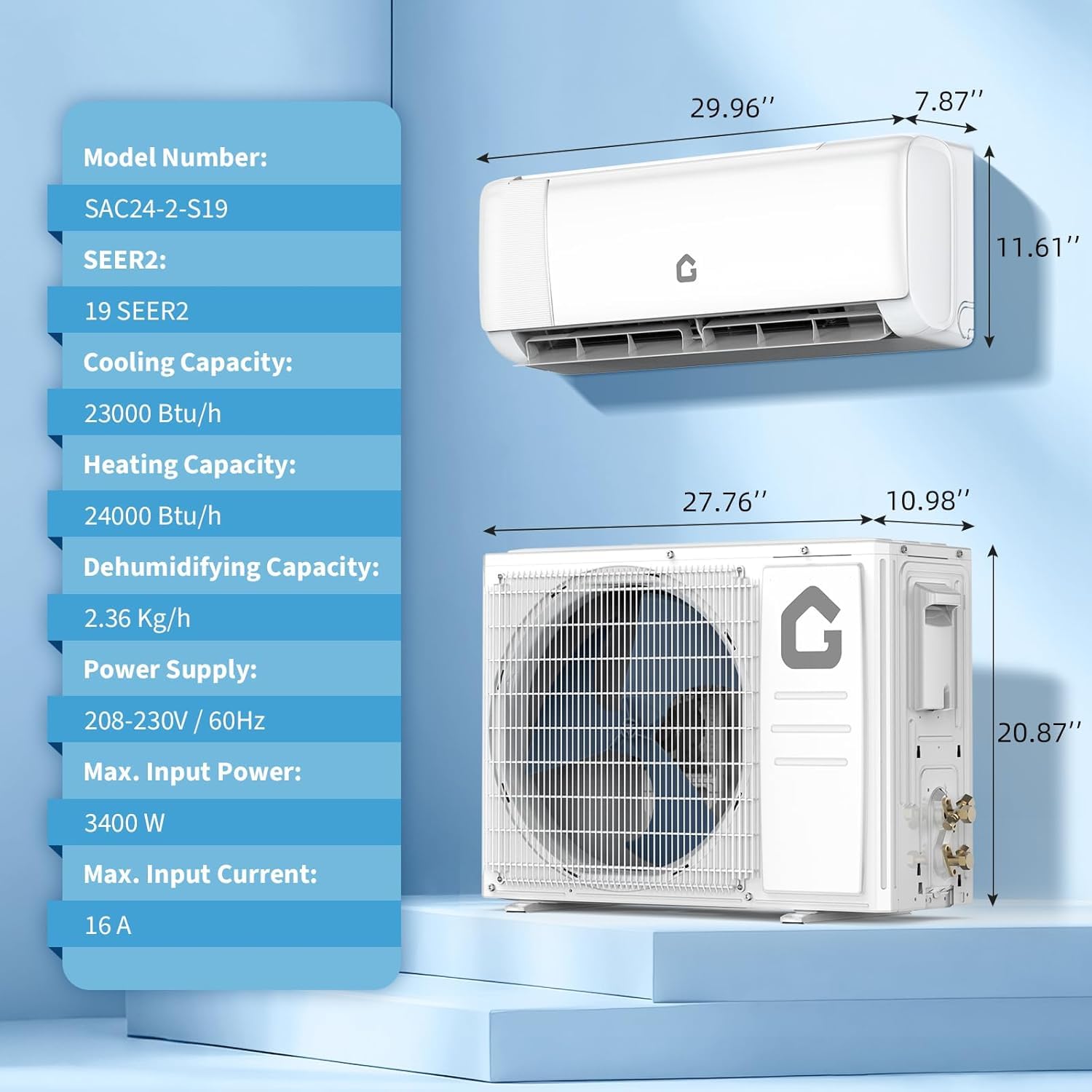 GarveeLife 24000 BTU Mini Split Air Conditioner and Heat Pump 19 SEER2 230V Ductless Inverter AC System with WiFi Remote Control Low Noise Cooling and Heating for Areas up to 1500 Sq Ft Sansujyuku sansujyuku.com