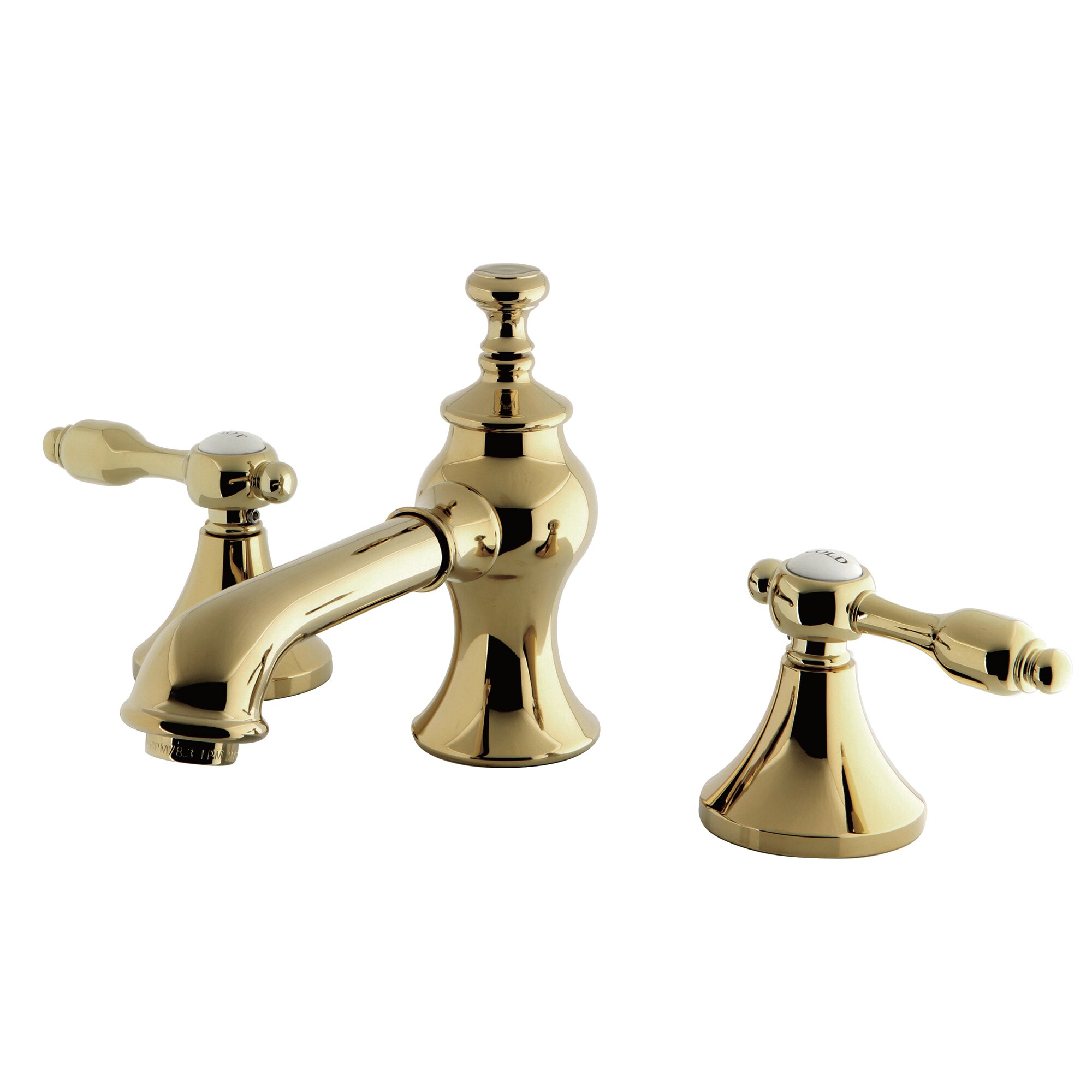 Kingston Brass WLKC7062TAL Tudor Polished brass Widespread 2-handle Low-arc Residential Handle Bathroom Sink Faucet with Drain