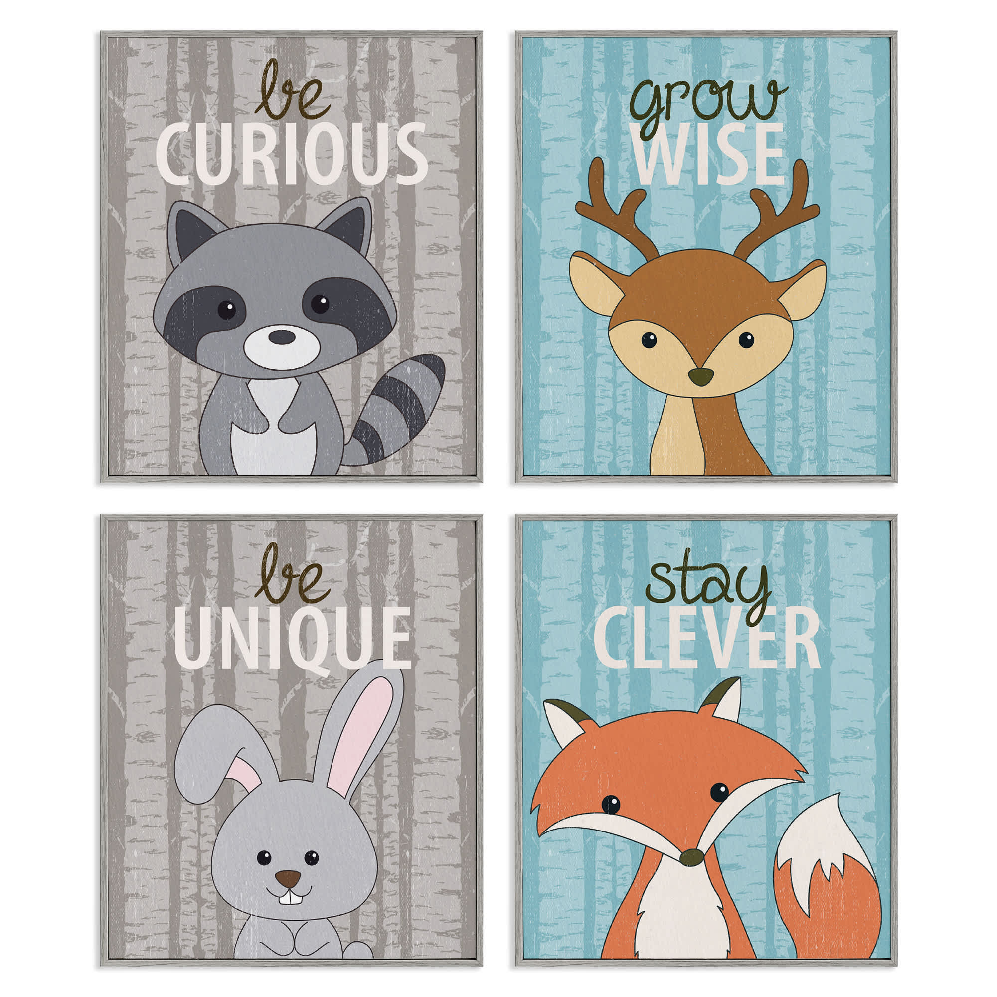 Stupell Industries A4-251-GFF-4PC-11X14 Inspiring Whimsical Animals 4 Piece Gray Framed Giclee Art Set By Kim Allen 11 x 14