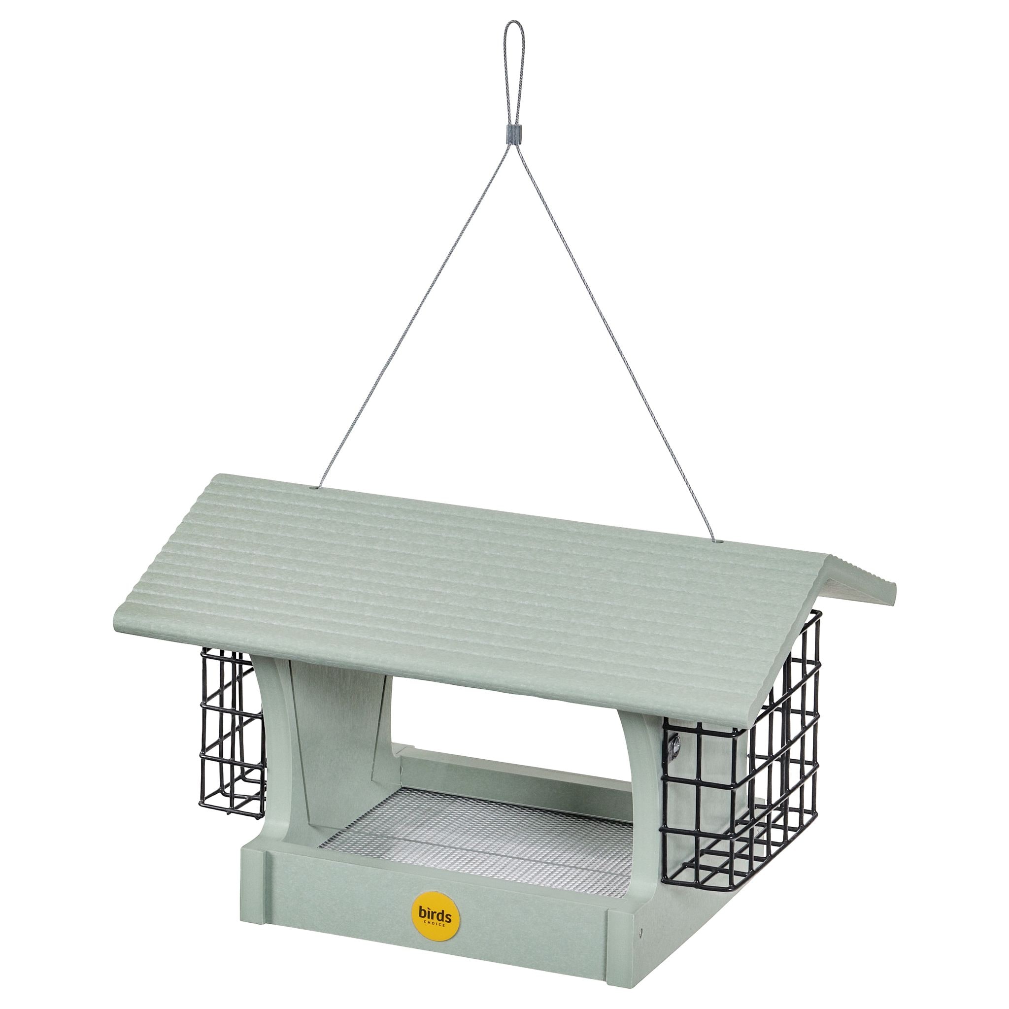 BIRDS CHOICE GSHF200S Green Recycled Poly-lumber Hanging Seed/Suet Bird Feeder- 7.21-lb 2-cake Capacity