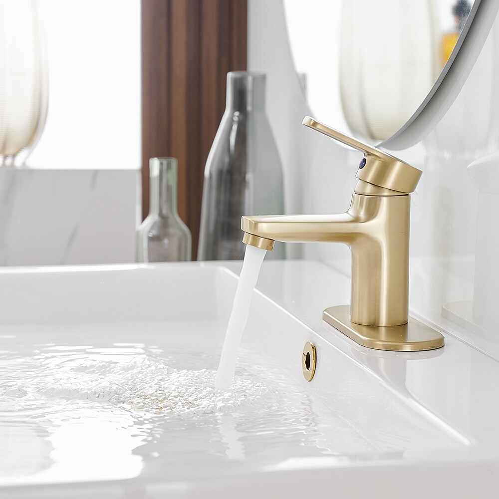 Bwe Brushed Gold Single Hole 1 Handle Bathroom Sink Faucet With Drain And Deck Plate In The 4901