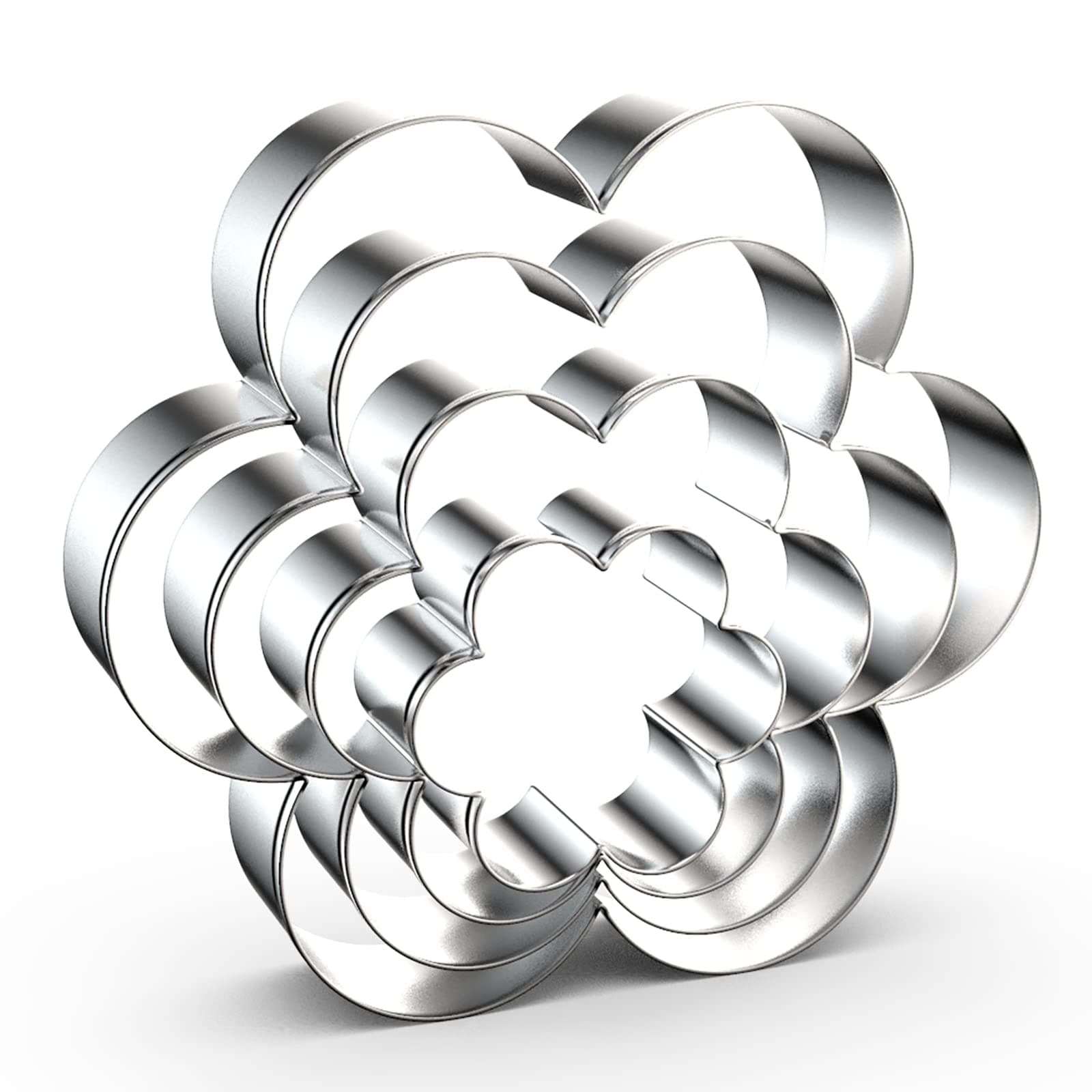 Vrbgify  Scallop Flower Cookie Cutter Set Stainless Steel Six Petal Scalloped Edge Spring Shapes 4 Piece for Baking Fondant Sandwiches Cakes
