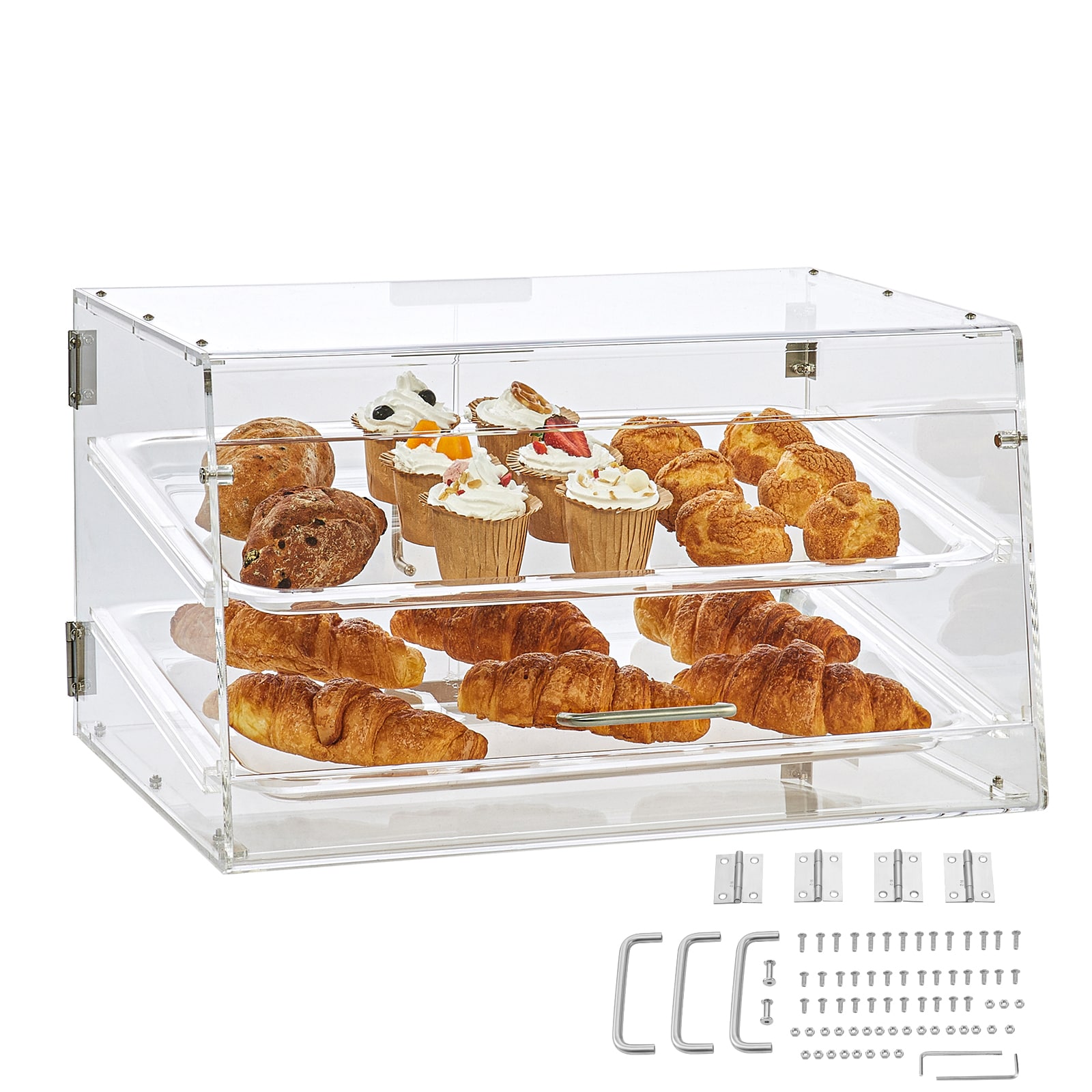 VEVOR SCYKLMBZSJYK02854V0 Pastry Display Case  2-Tier Commercial Countertop Bakery Display Case  Acrylic Display Box with Rear Door Access and Removable Shelves  Keep Fresh for Donut Bagels Cake Cookie  20.7inx13.2inx11.9in