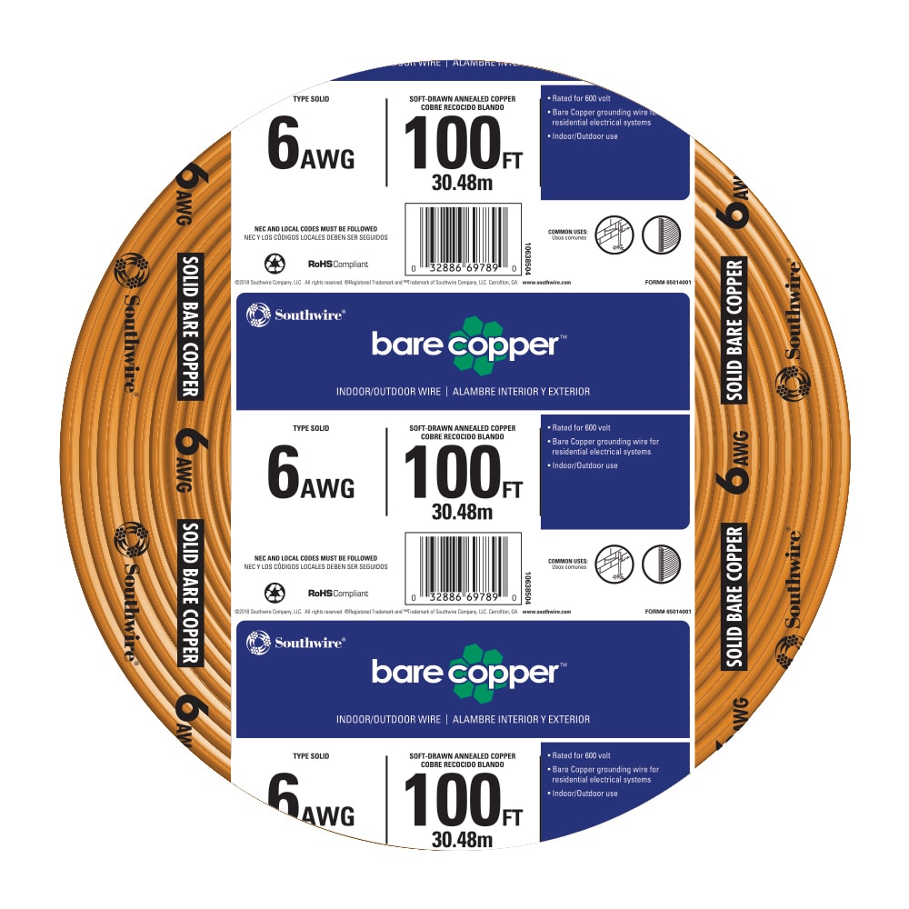 Southwire 10638504 100-ft 6 -Gauge Solid Soft drawn Copper Bare Wire ( By-the-roll )