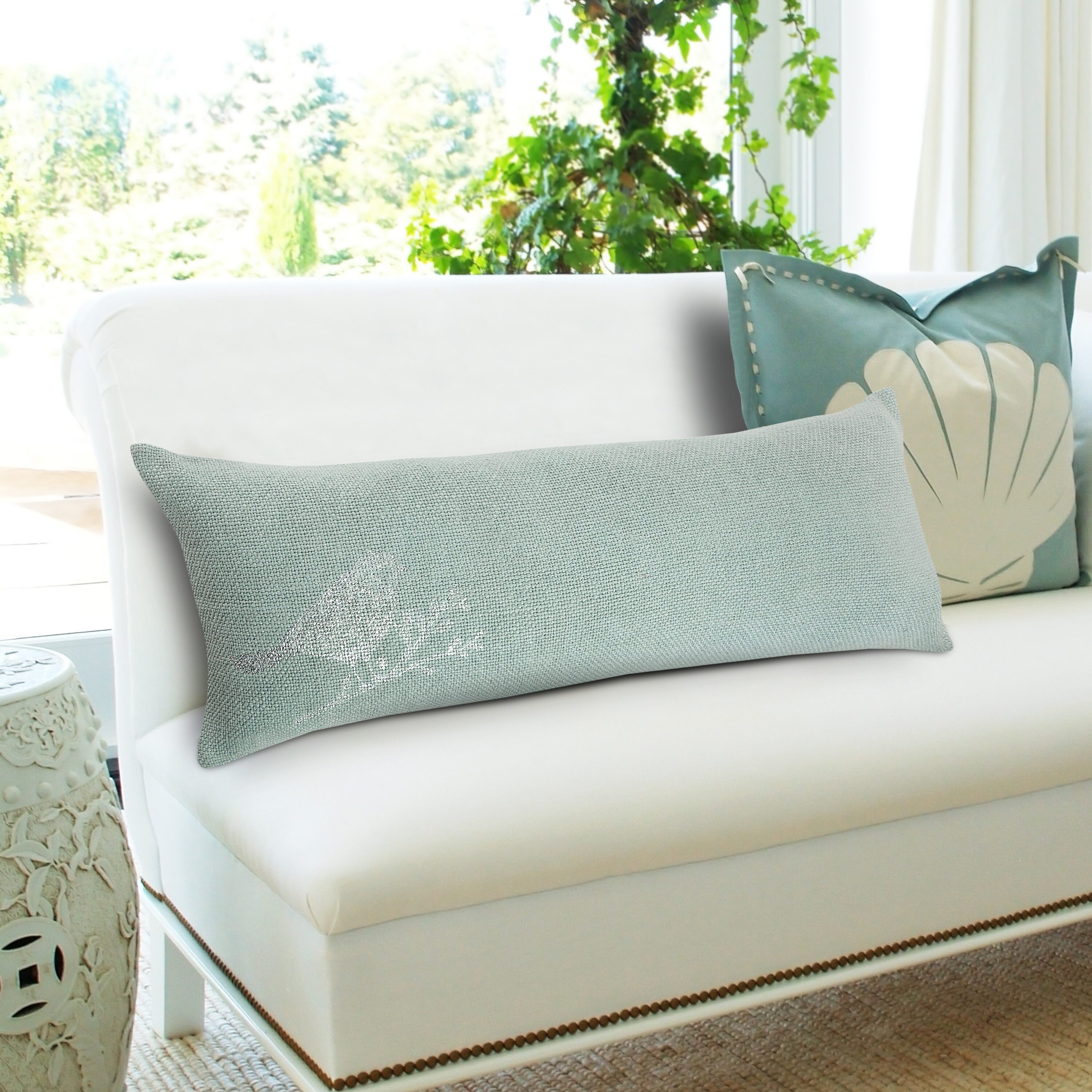 LR Home Felicity 14-in x 36-in Mint/Silver Indoor Decorative Pillow in ...