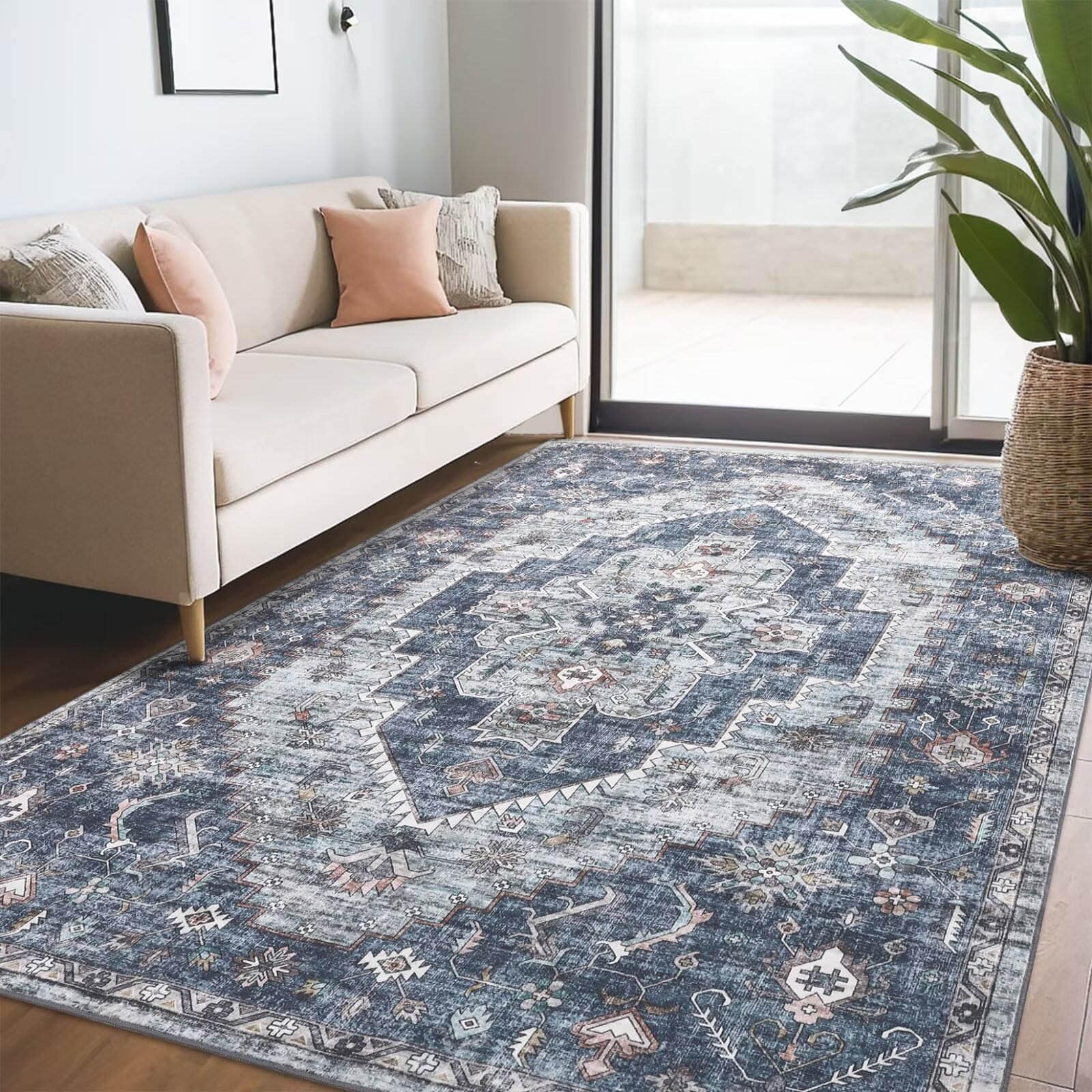 Garvee YXY-LO-PHO-16LHHOC9 9 x 12 (ft) Loomed Polyester Blue Rectangular Indoor Floral/Botanical Vintage Machine washable Area rug