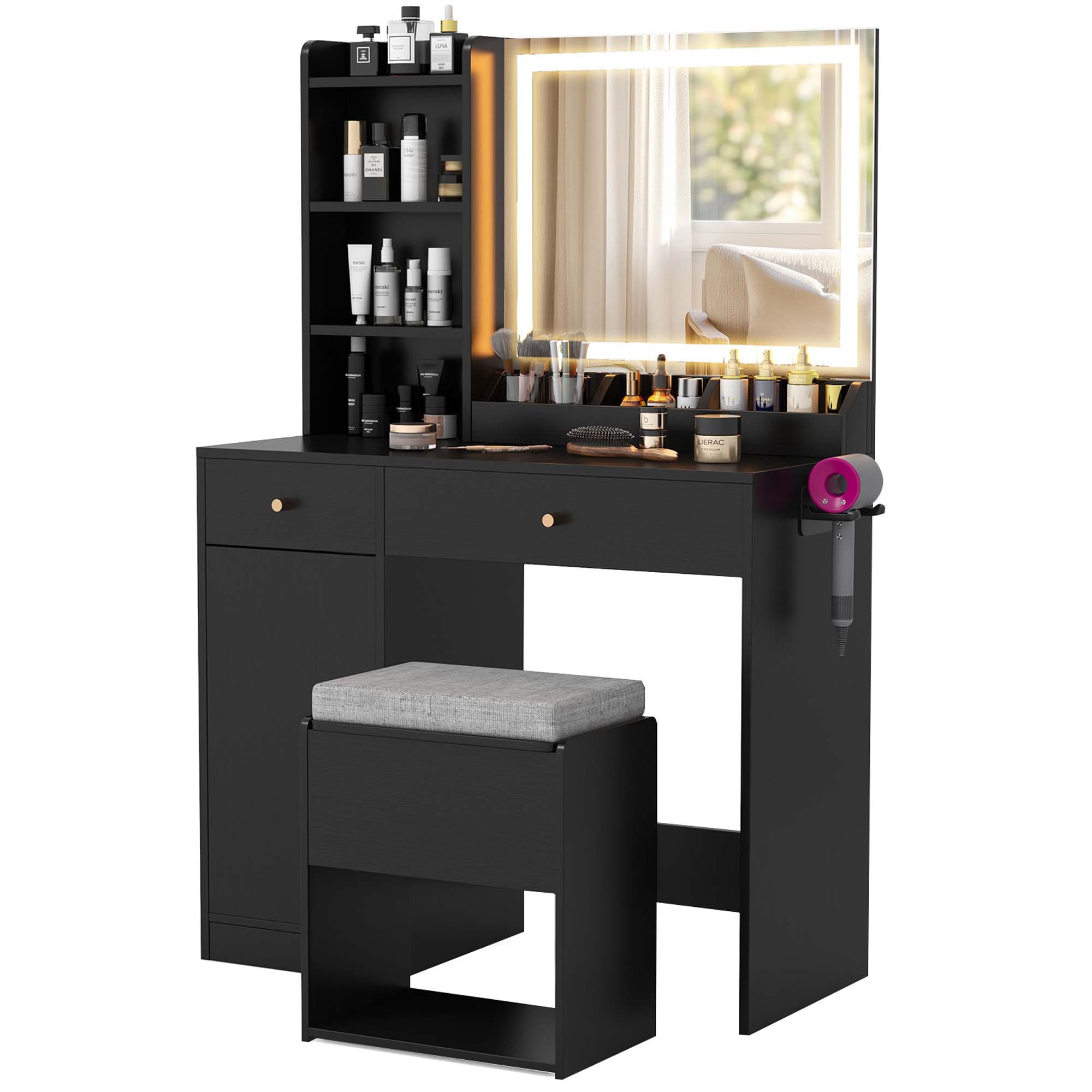 Costway HCST05287 16-in Black Makeup Vanity