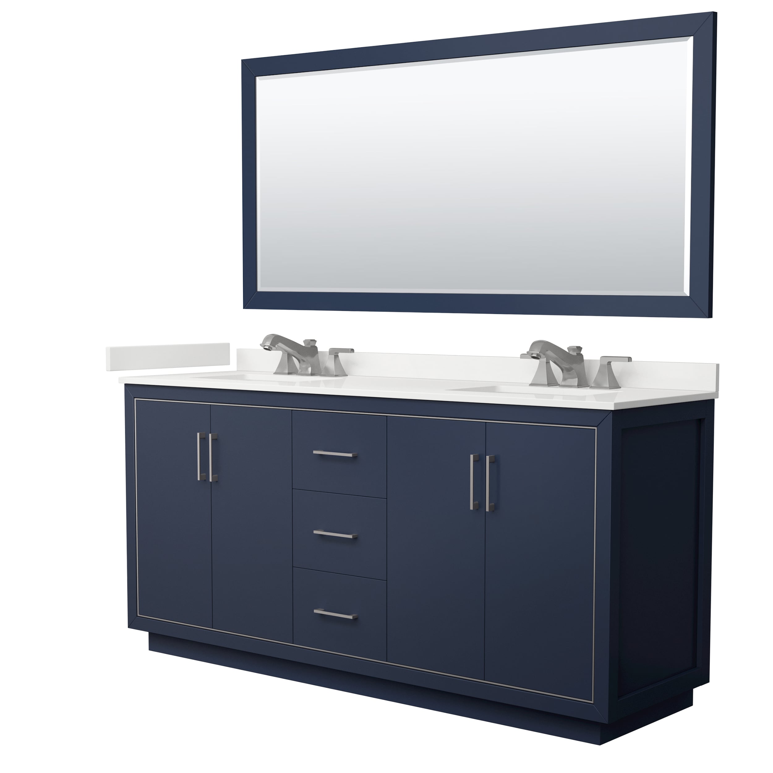 Wyndham Collection WCF111172DBNWQUS3M70 Icon 72-in Dark Blue Undermount Double Sink Bathroom Vanity with White Quartz Top (Mirror Included)