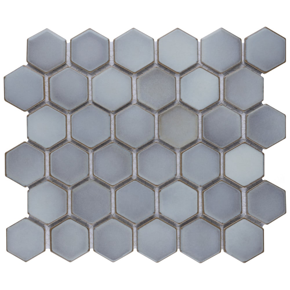 Affinity Tile S1FPLH2X12 Sample- Hudson Due 2 in. Hex Grey Eye 6-in x 6-in Glossy Porcelain Patterned Hexagon Floor and Wall Tile