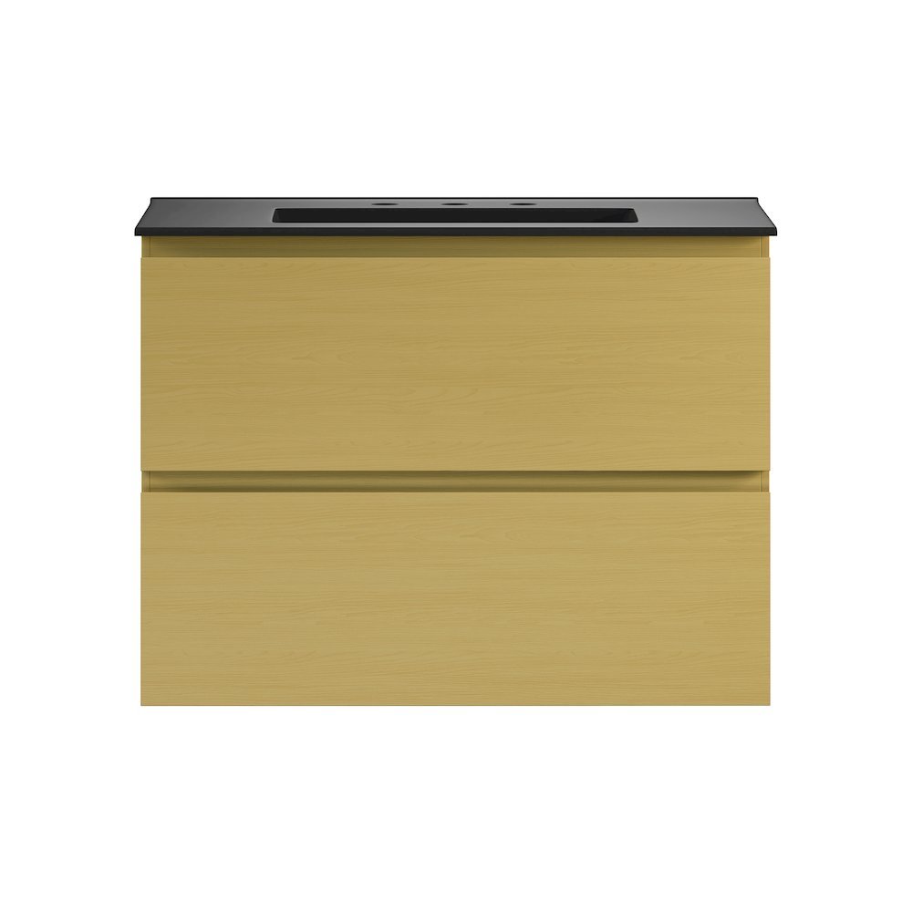 Swiss Madison - 30 WallMounted Bathroom Vanity Natural Oak Black 3Hole Widespread Sink Top