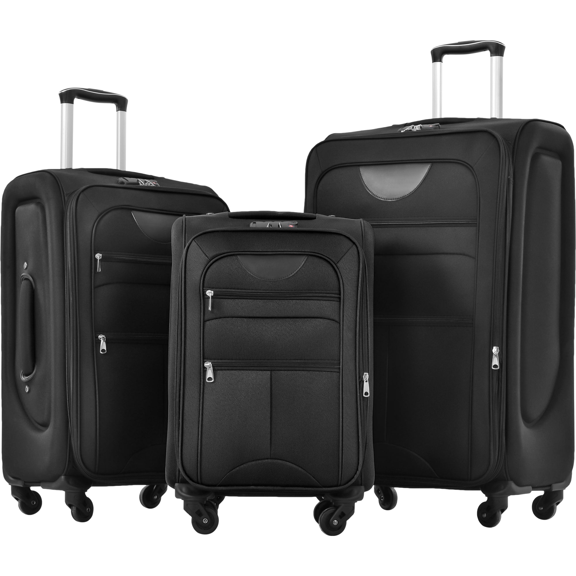 Flynama L-283608AAB 18.9'' x 12.6'' x 30.3'' Black Polyester Softshell Suitcase set