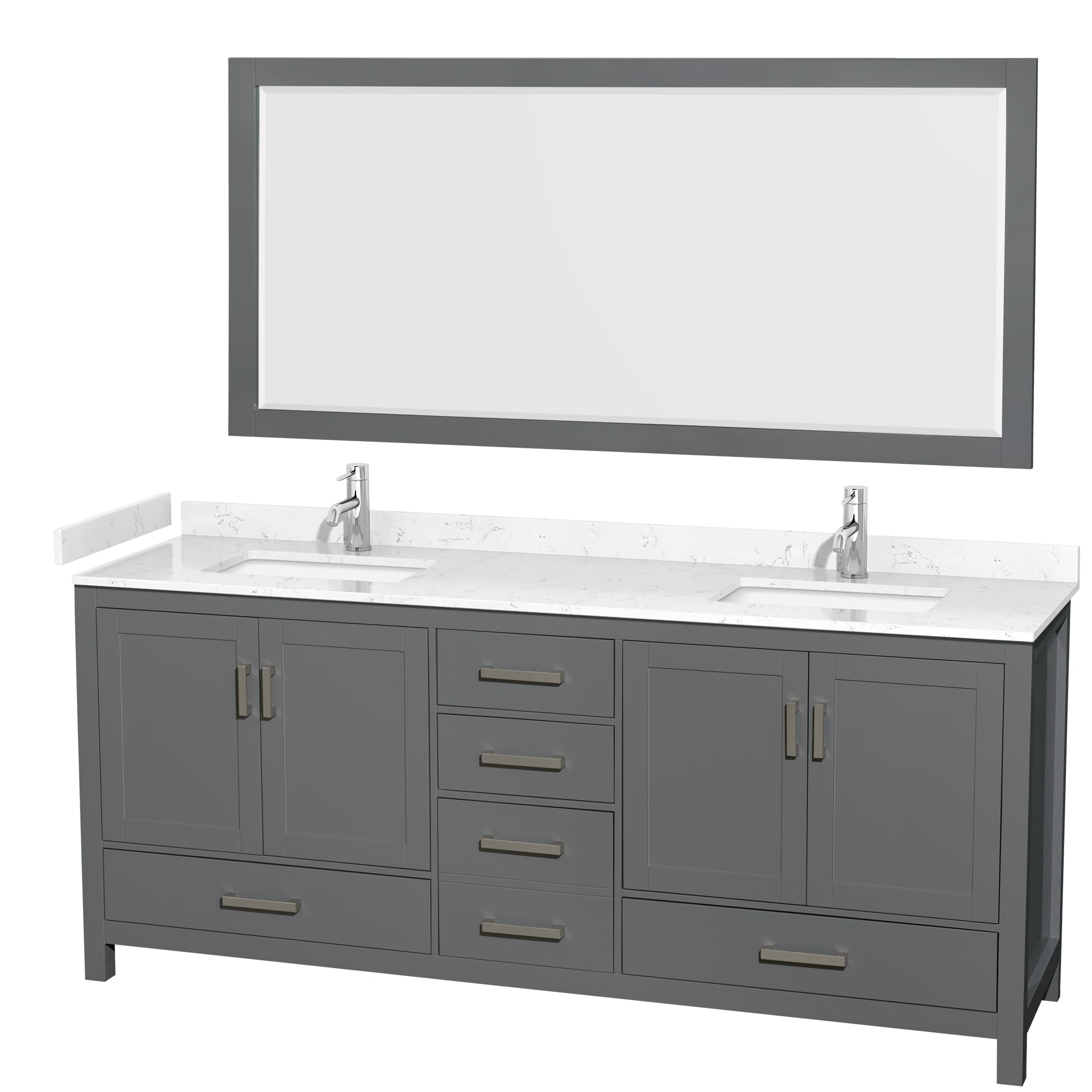 Wyndham Collection WCS141480DKGC2UNSM70 Sheffield 80-in Dark Gray with Brushed Chrome Trim Undermount Double sink Bathroom Vanity with Carrara Cultured Marble Cultured marble Top (Mirror Included)
