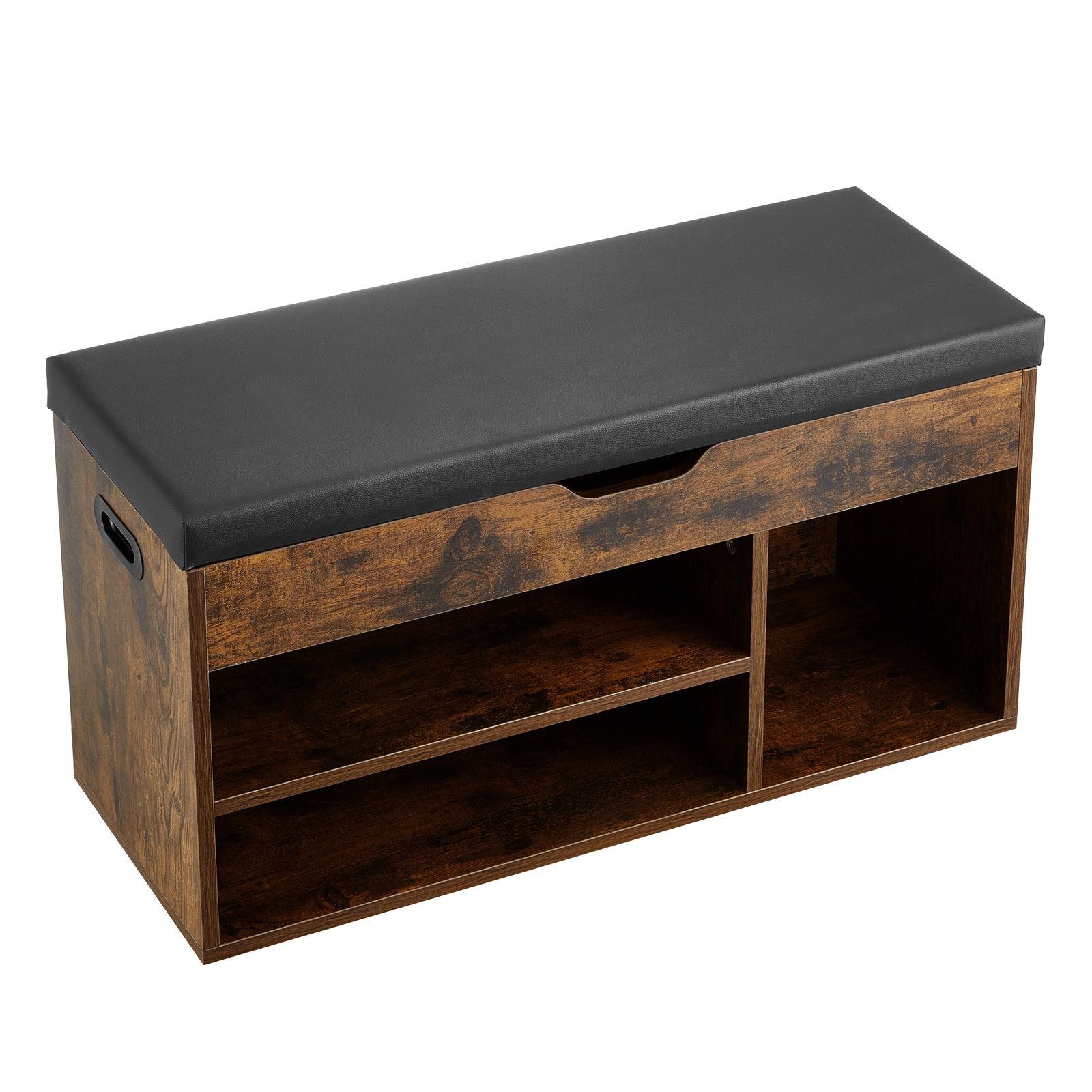 VEVOR Entryway Shoe Bench 31.7 x 12.0 x 17.5 Inch Shoe Storage Organizer with Lift Top Storage Space 300lbs Bench with Cushion Seat and 3 Cabinets for Hallway Living Room Bedroom Brown + Black
