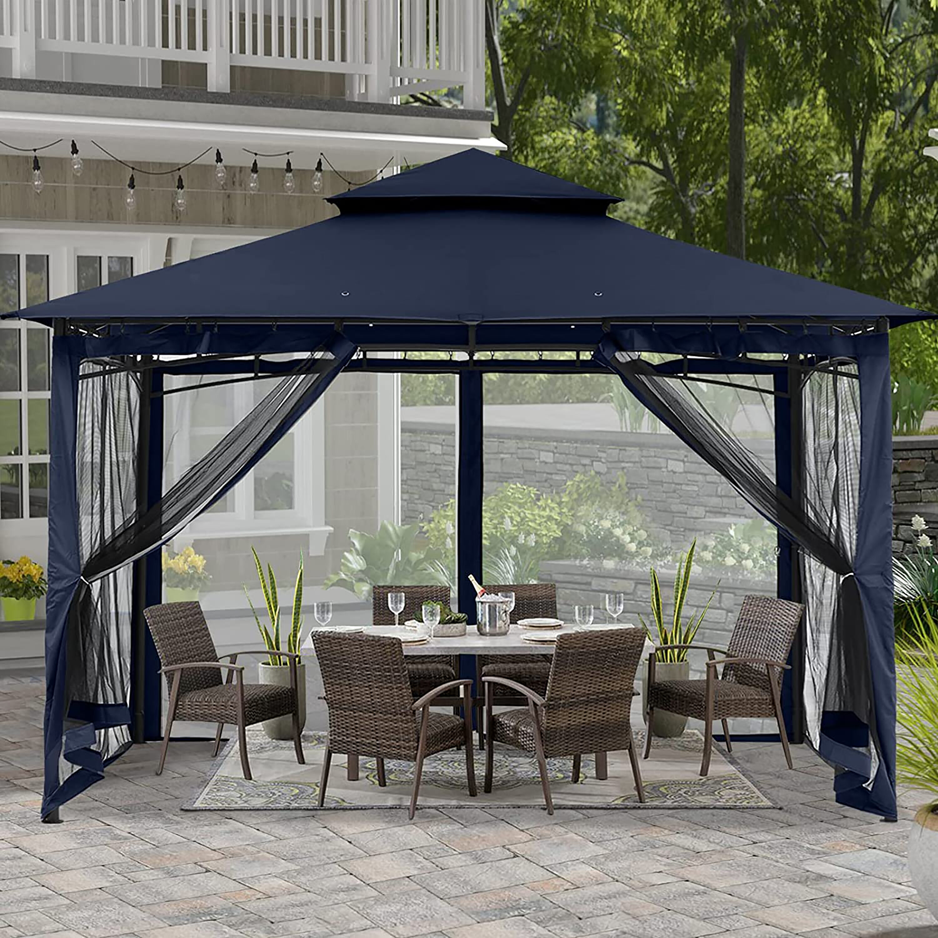 ABCCANOPY 12-ft X 10-ft Rectangle Navy Blue Fabric Polyester Roof Semi ...