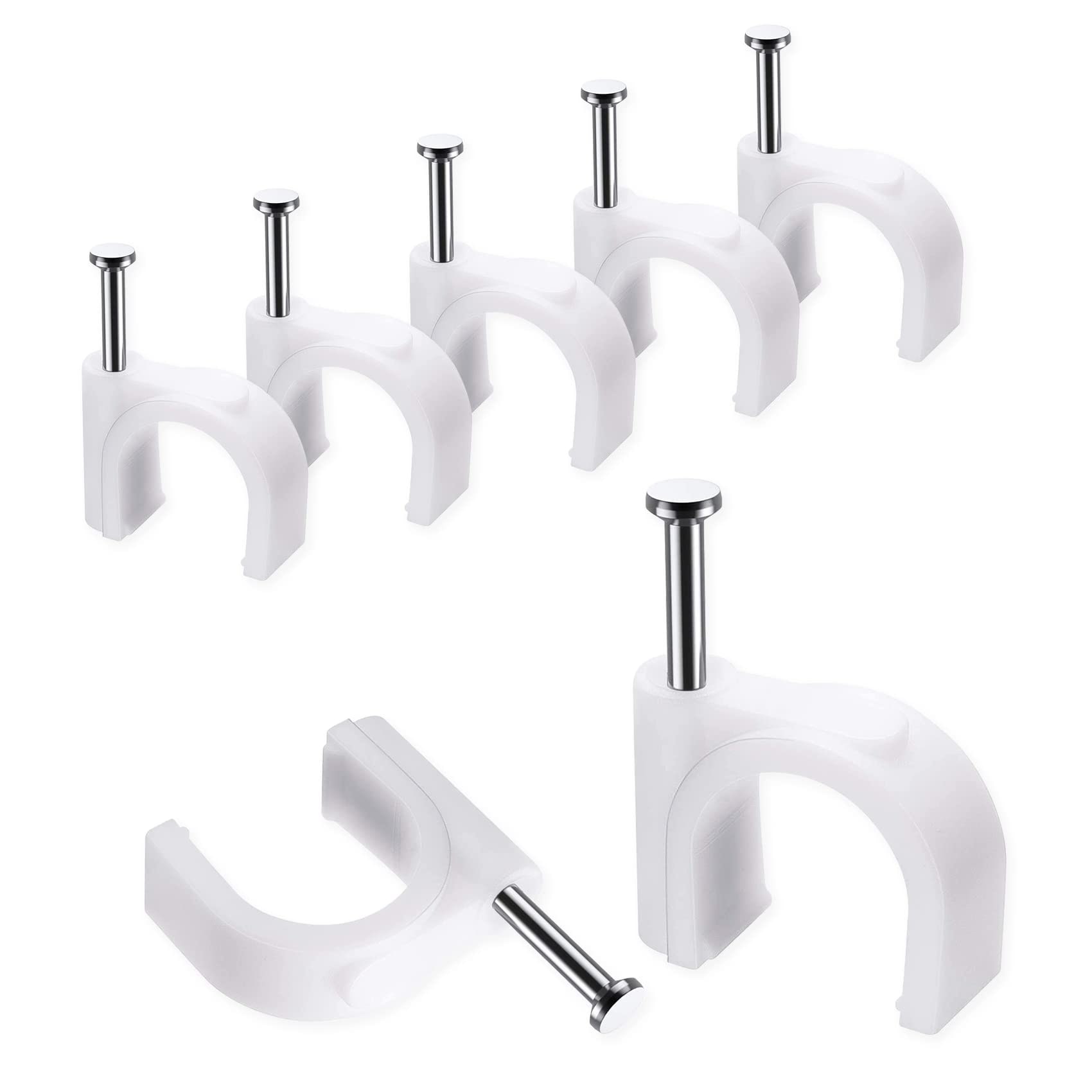 Phyfalip Cable Clips 100 pcs 10mm Wire Wall Clips with Steel Nails for Cable Management Organizer Secure RG6 RG59 CAT6 RJ45 Ethernet Cable Cord #LPF0609P048