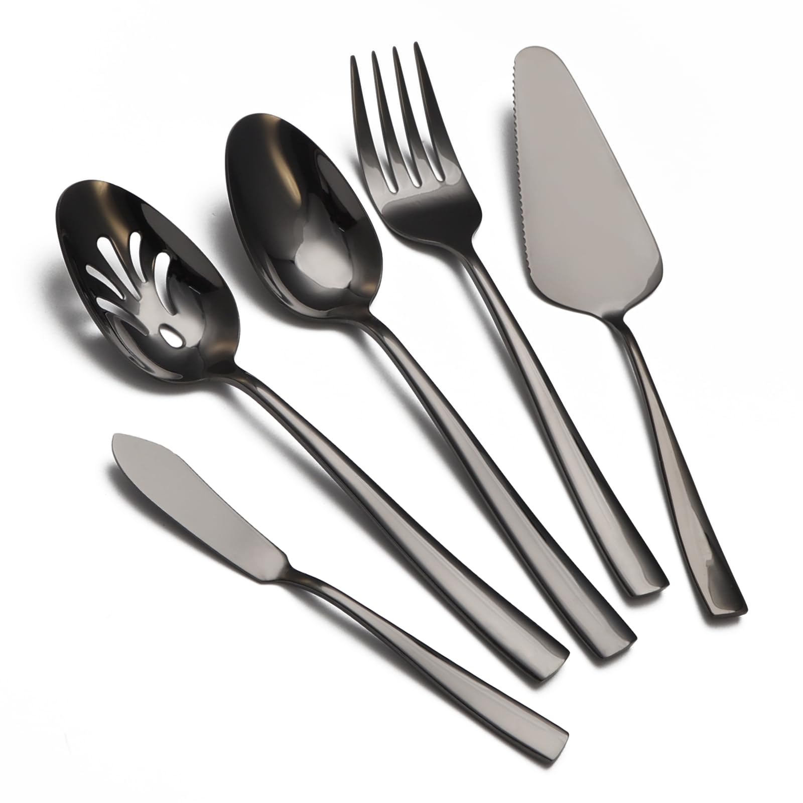 Aoibox  5 Piece Black Stainless Steel Hostess Serving Utensil Set with Spoon Fork Cake Server and Knife