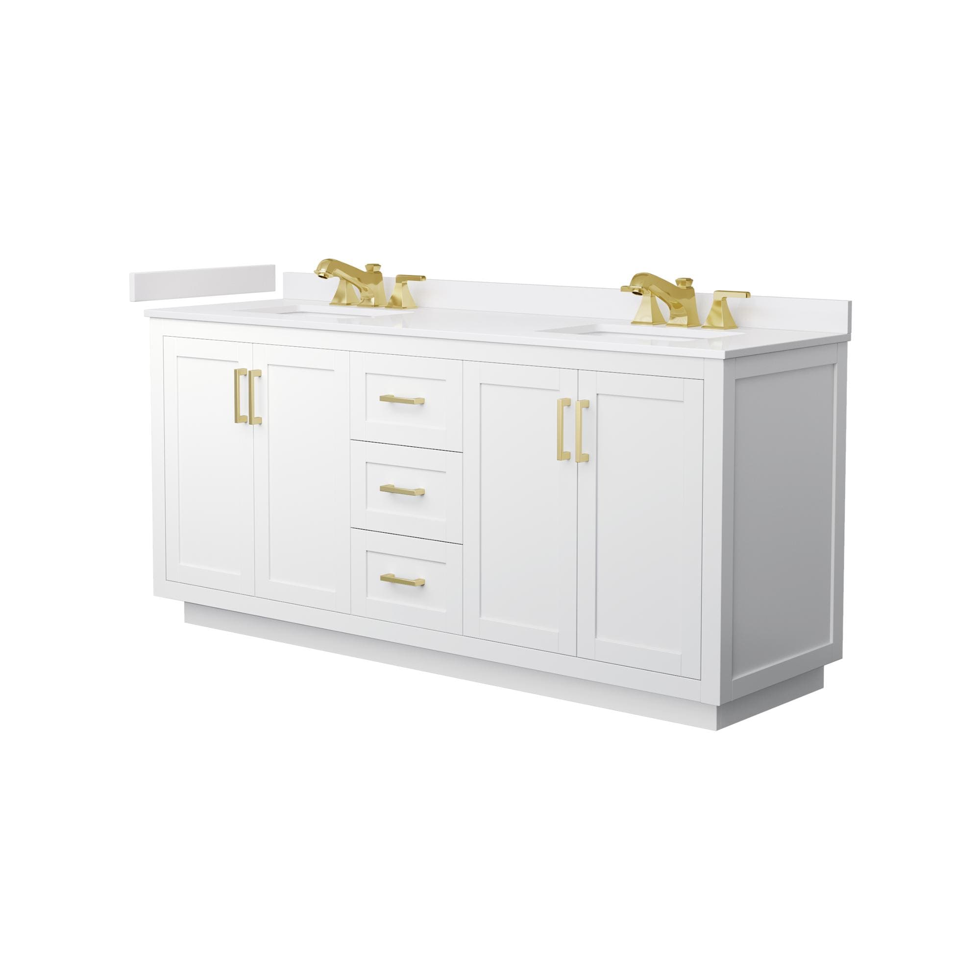 Wyndham Collection Miranda 72-in White with Brushed Gold Trim Undermount Double Sink Bathroom Vanity with White Cultured Marble Cultured Marble Top
